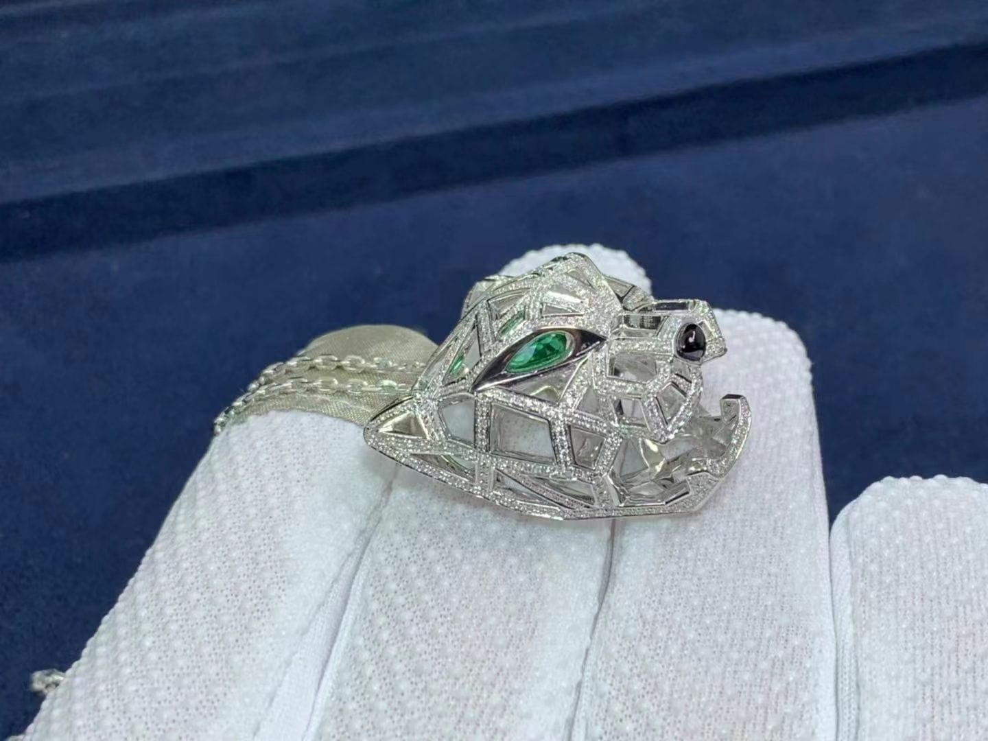 cartier panthere de cartier 18k white gold diamond paved emerald pendant necklace n7424209 6