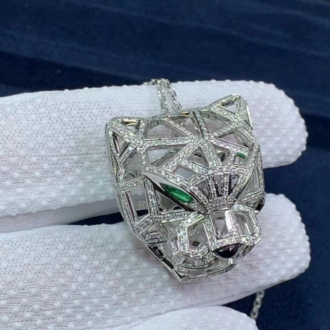 cartier panthere de cartier 18k white gold diamond paved emerald pendant necklace n7424209