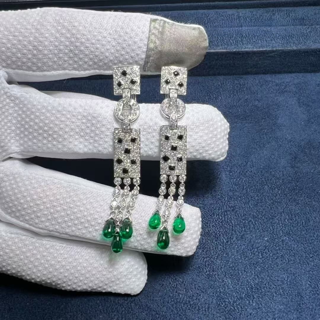 cartier panthere de cartier 18k white gold diamonds onyxemeralds drop earrings n8026900 1 1
