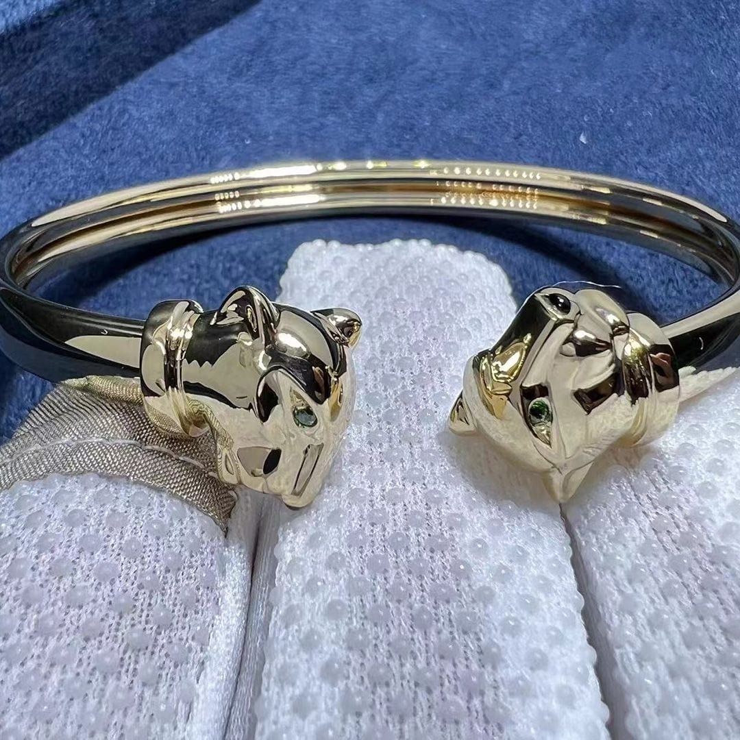 cartier panthere de cartier double head solid 18k yellow gold bracelet n6706117 1
