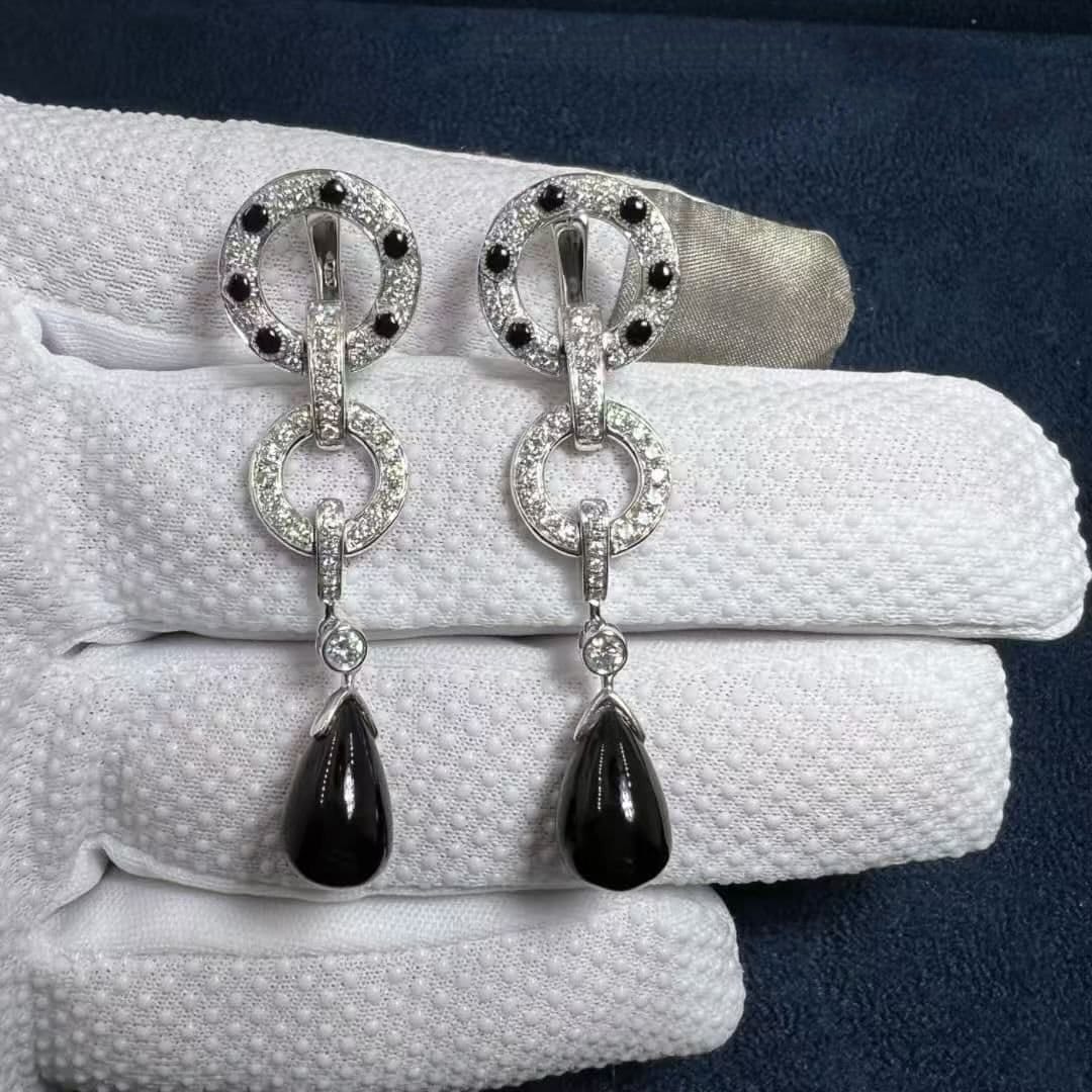 cartier panthere de cartier pave diamonds onyx 18k white gold drop earrings h8000746