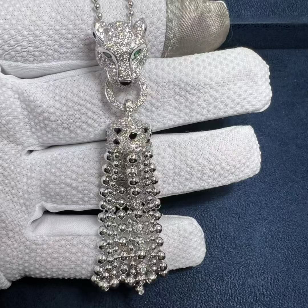 cartier panthere de cartier pave diamonds onyx emeralds 18k white gold tassels necklace n7424212