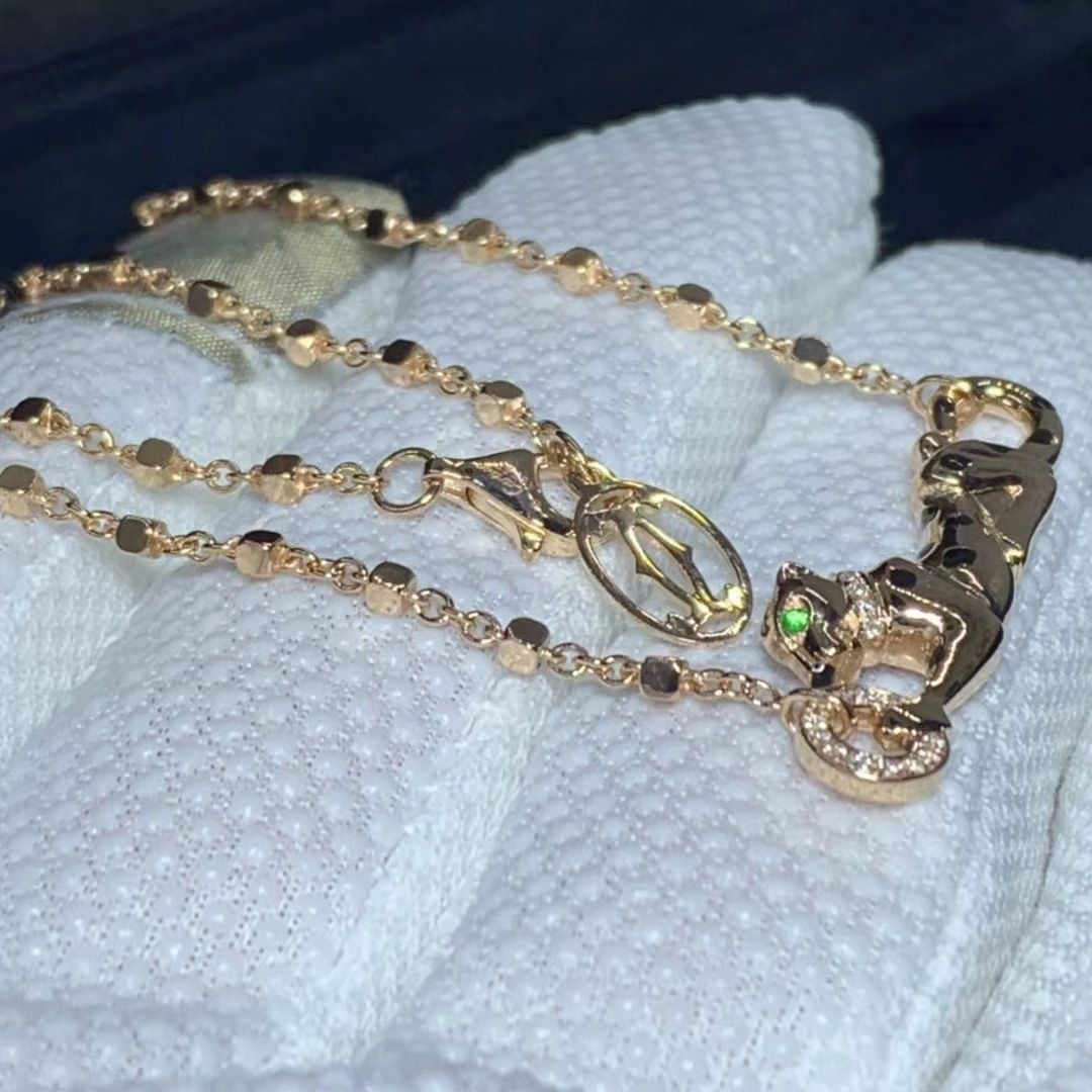 cartier solid 18k rose gold diamond black lacquer panthere de cartier necklace b7224538 1