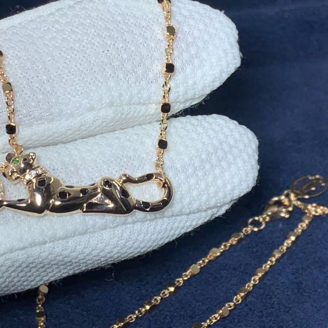 cartier solid 18k rose gold diamond black lacquer panthere de cartier necklace b7224538 2