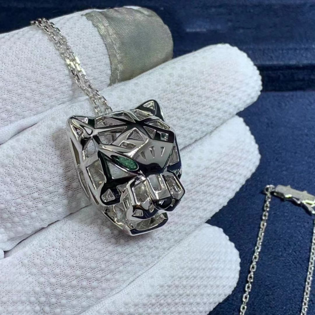 cartier solid 18k white gold panthere de cartier pendant necklace