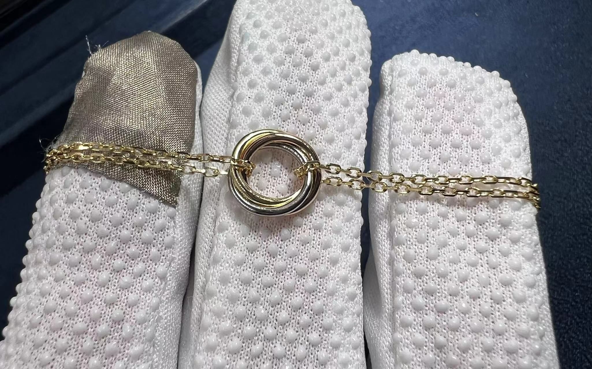 cartier trinity 18k three tone gold double chain bracelet b6036818 2