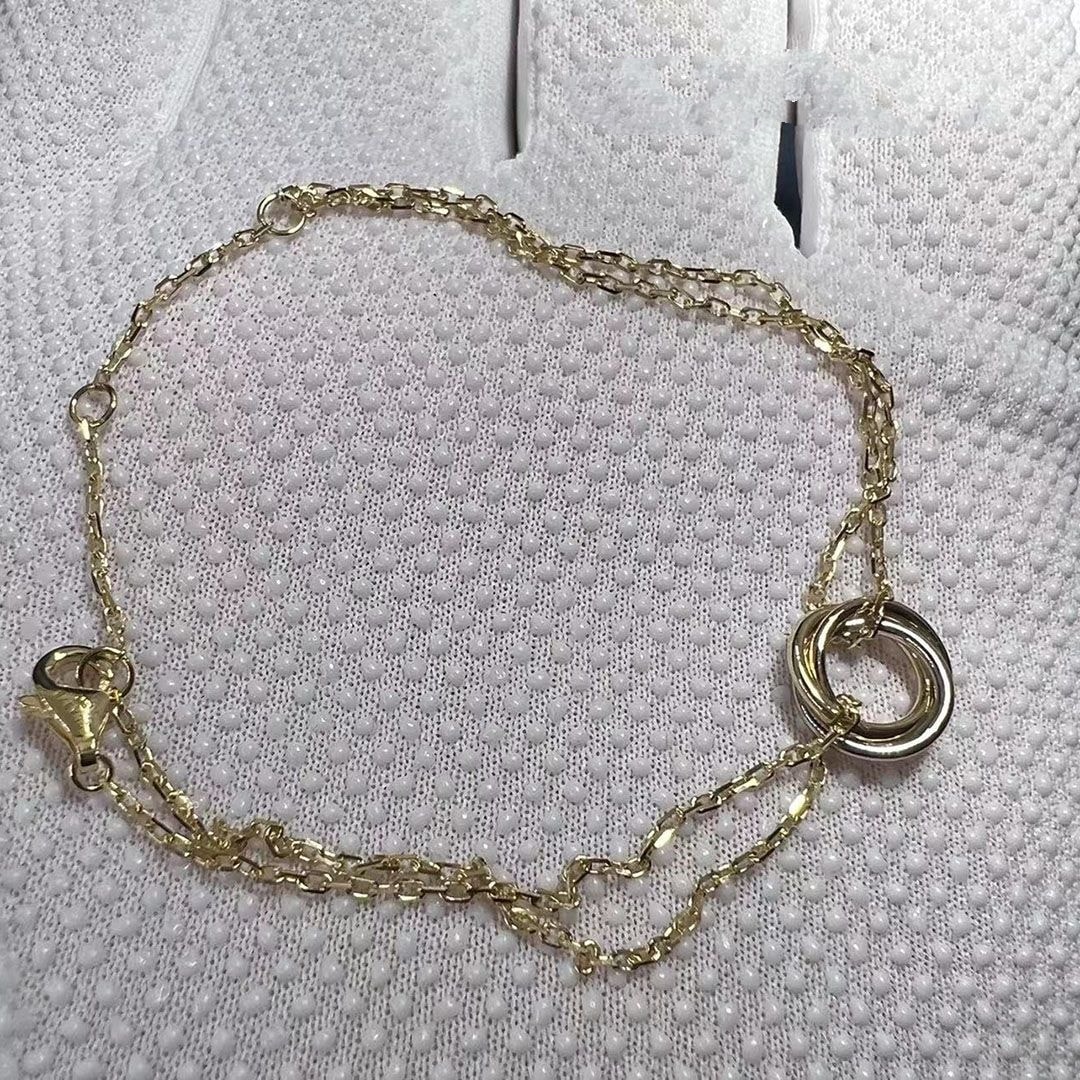 cartier trinity 18k three tone gold double chain bracelet b6036818