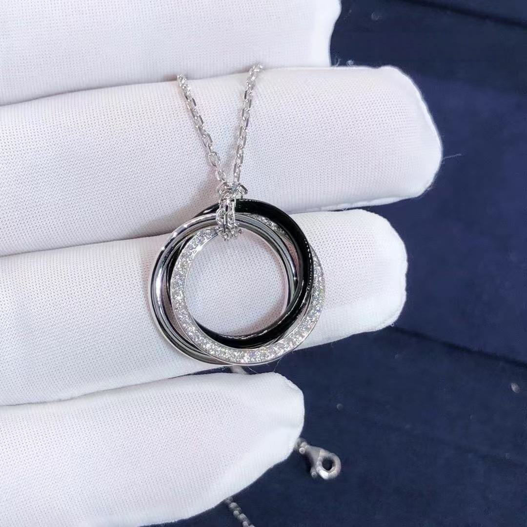 cartier trinity tri color 18k white gold small model black ceramic pendant necklace b3045500 1
