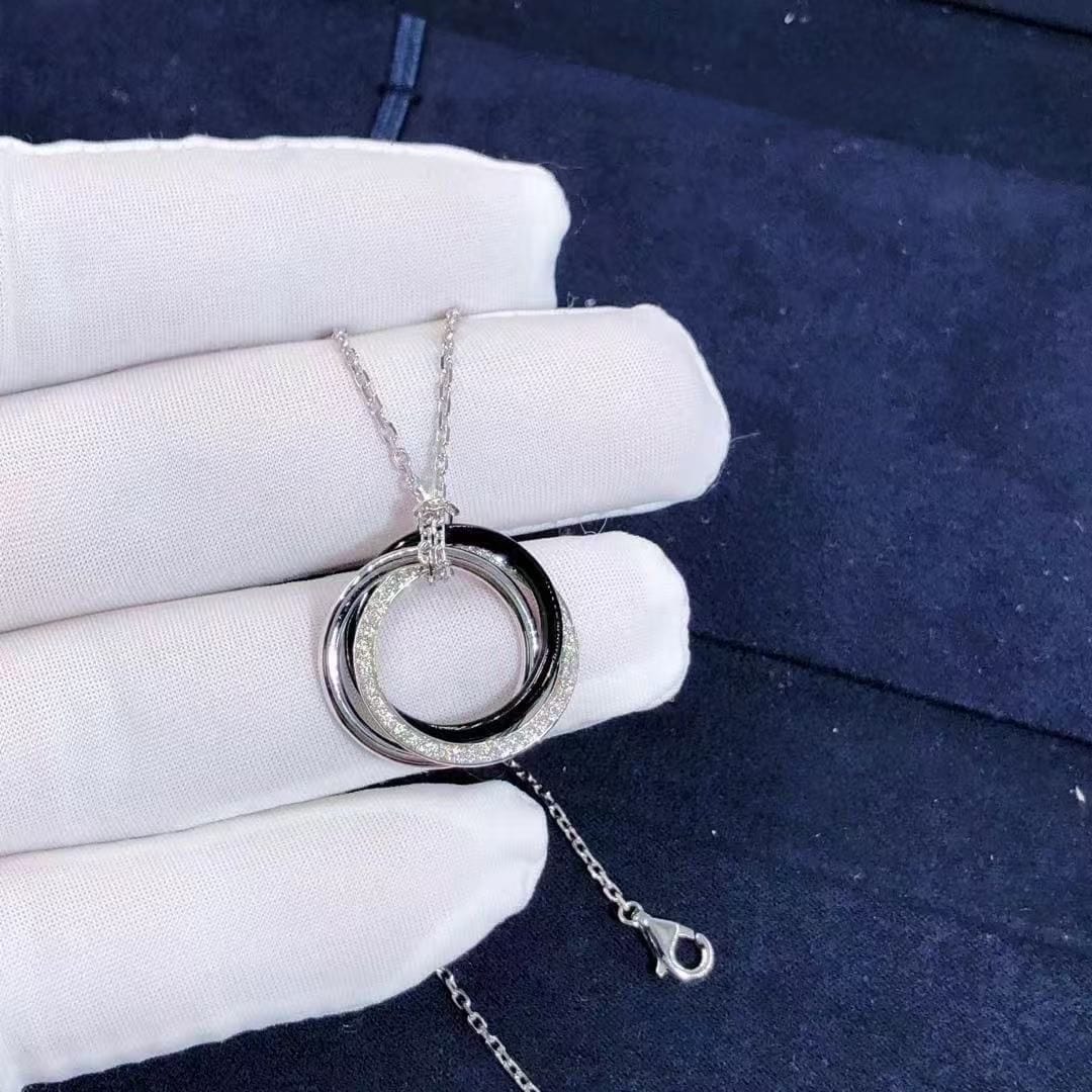 cartier trinity tri color 18k white gold small model black ceramic pendant necklace b3045500 2