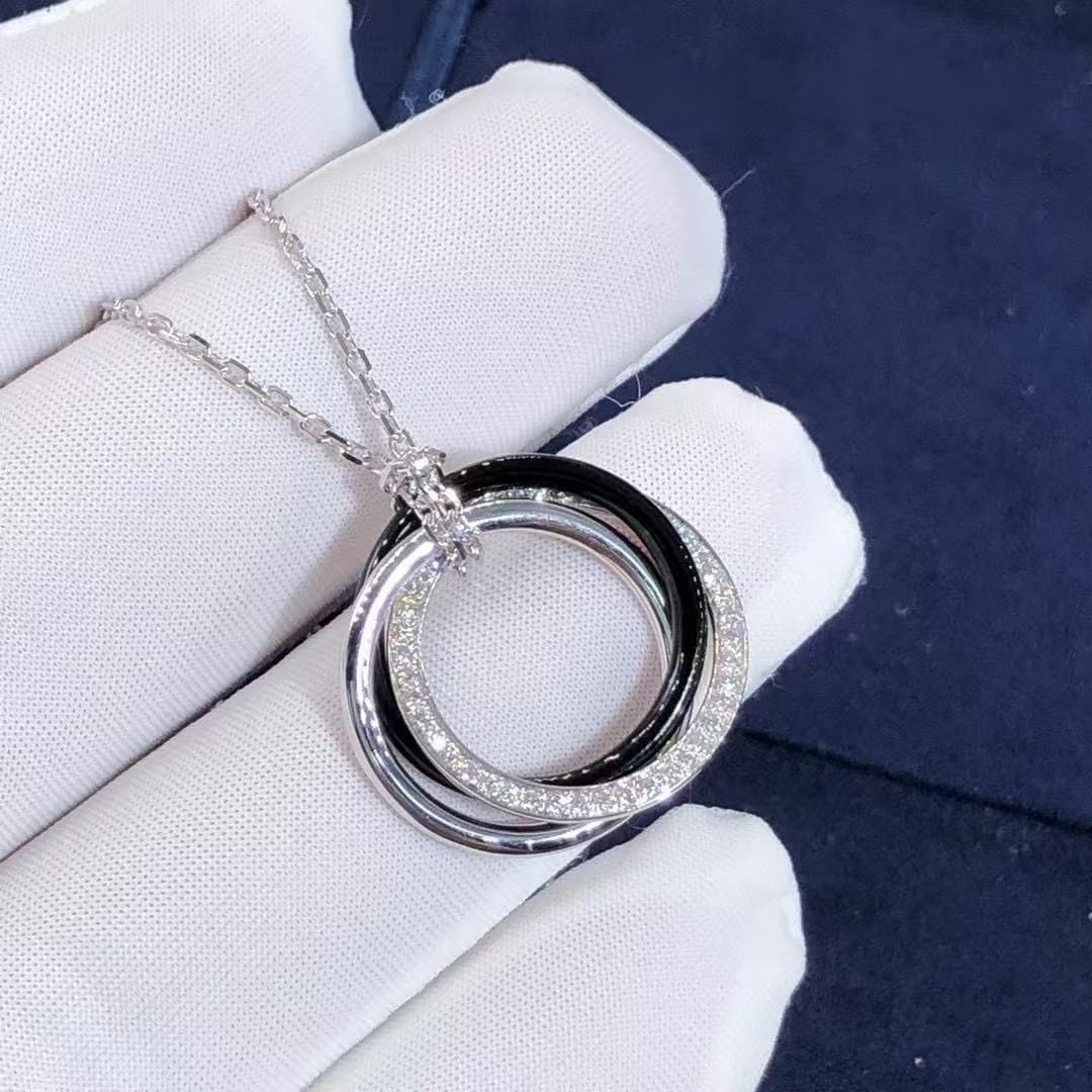 cartier trinity tri color 18k white gold small model black ceramic pendant necklace b3045500 3