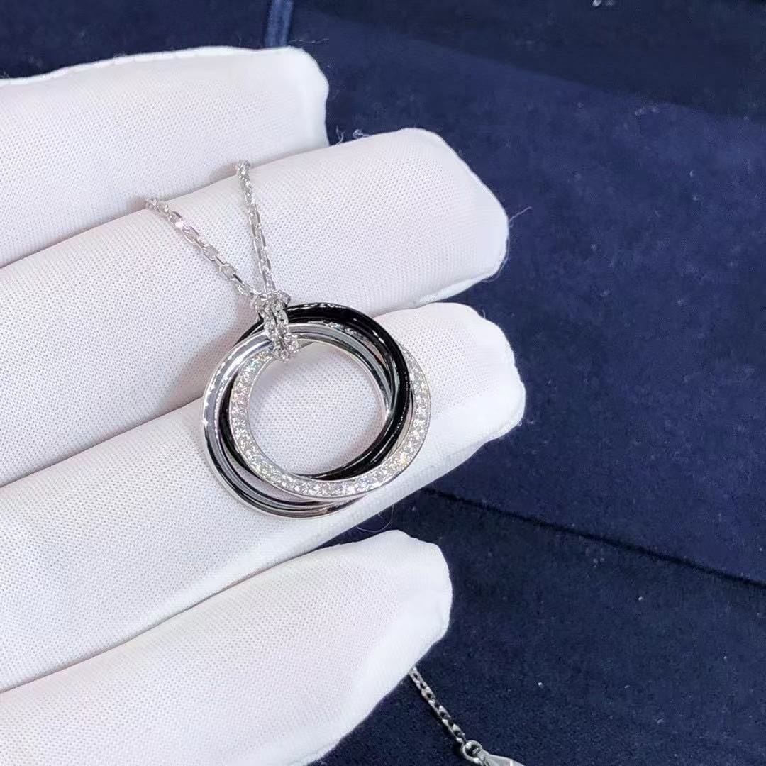 cartier trinity tri color 18k white gold small model black ceramic pendant necklace b3045500 4