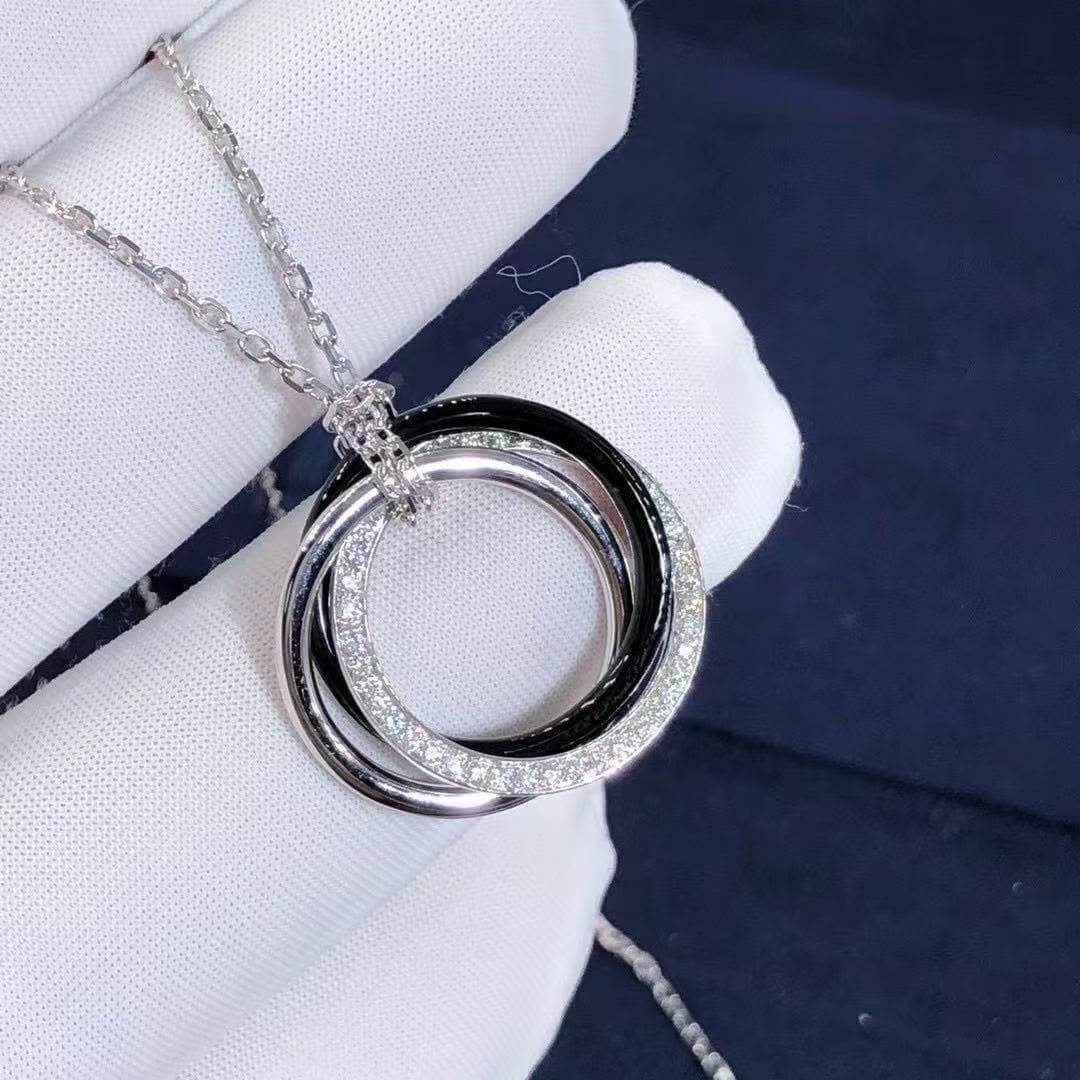 cartier trinity tri color 18k white gold small model black ceramic pendant necklace b3045500