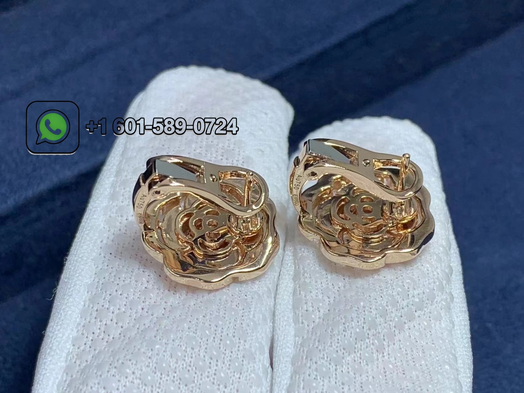 chanel 18k rose gold diamond extrait de camelia earrings j11658 1