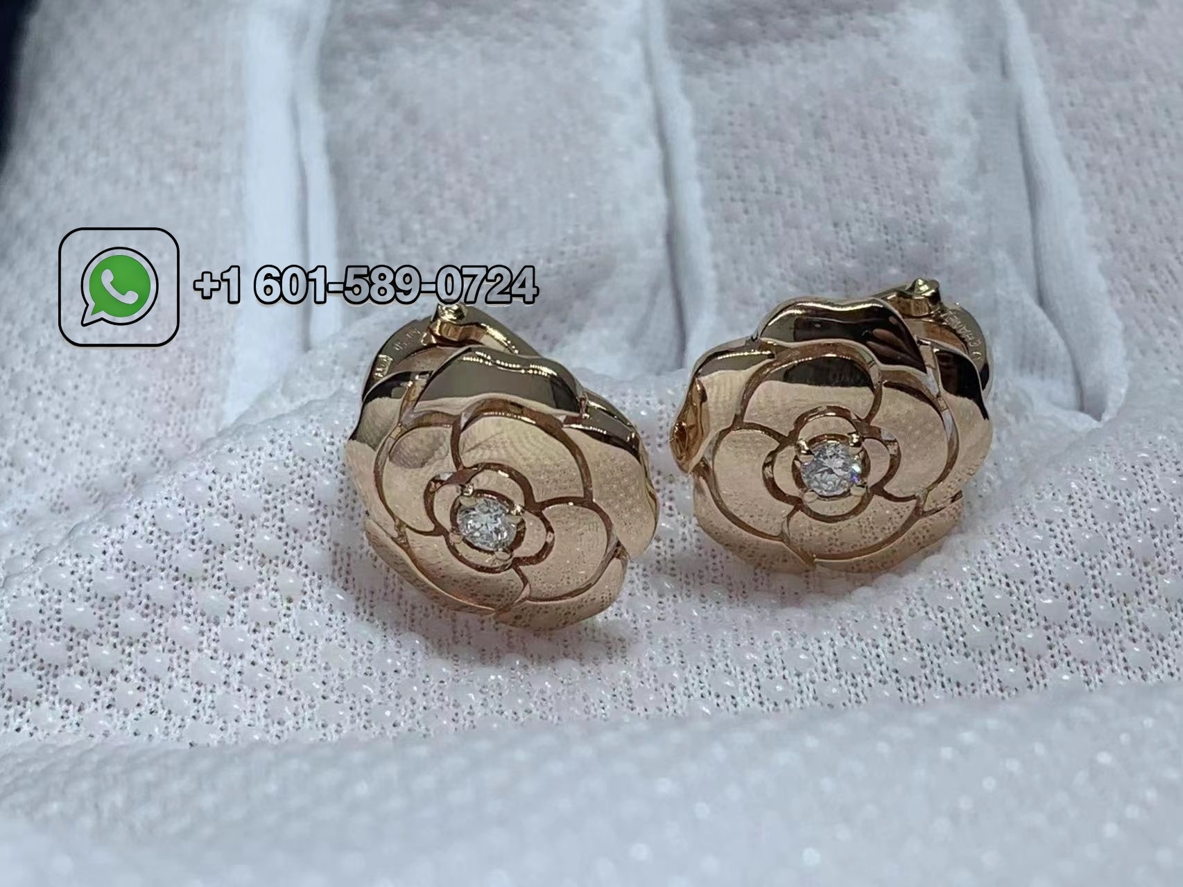 chanel 18k rose gold diamond extrait de camelia earrings j11658 3