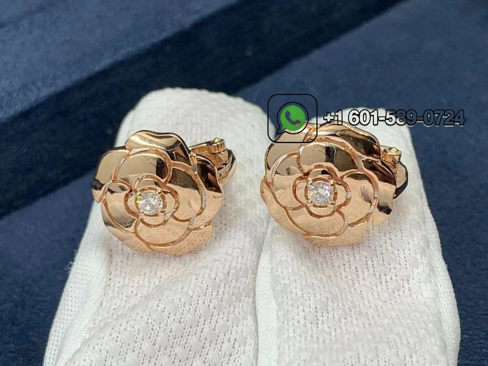 chanel 18k rose gold diamond extrait de camelia earrings j11658 4