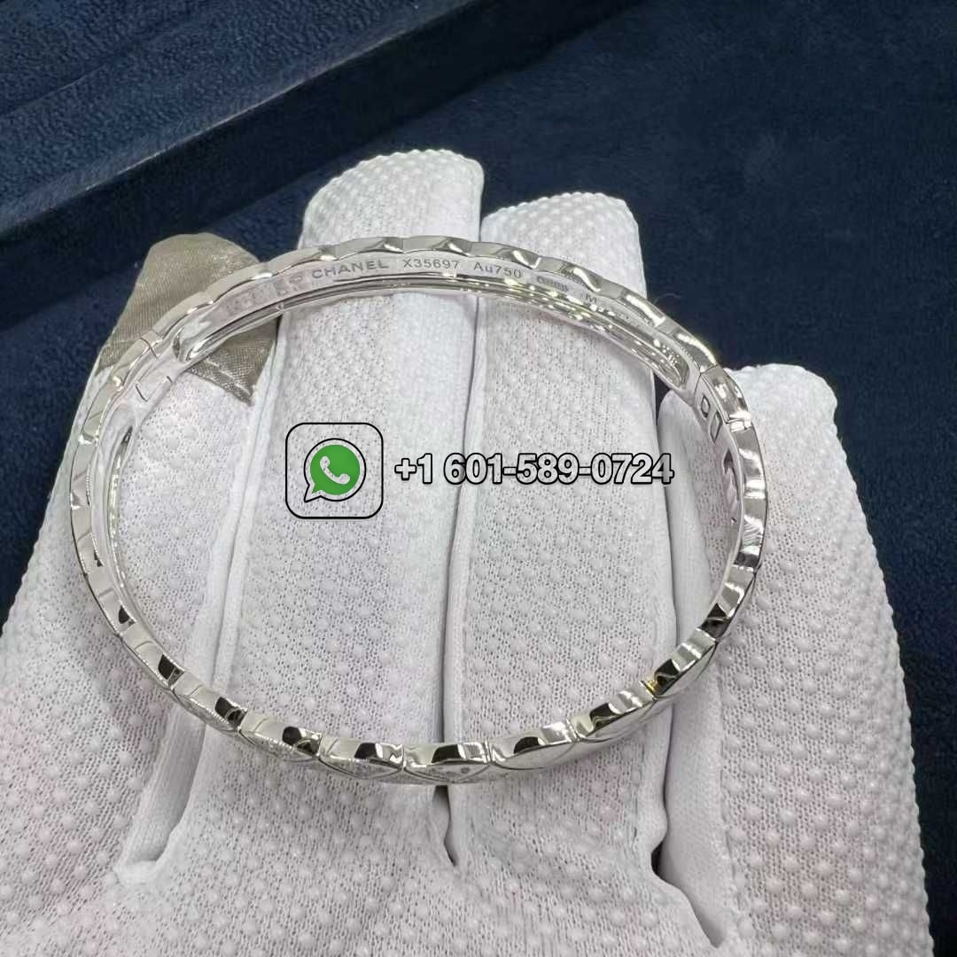 chanel coco crush quilted motif 18k white gold diamond bracelet j11162 1