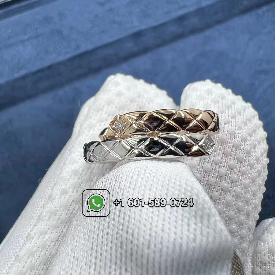 chanel coco crush toi et moi ring quilted motif small version 18k white and beige gold diamonds j11971