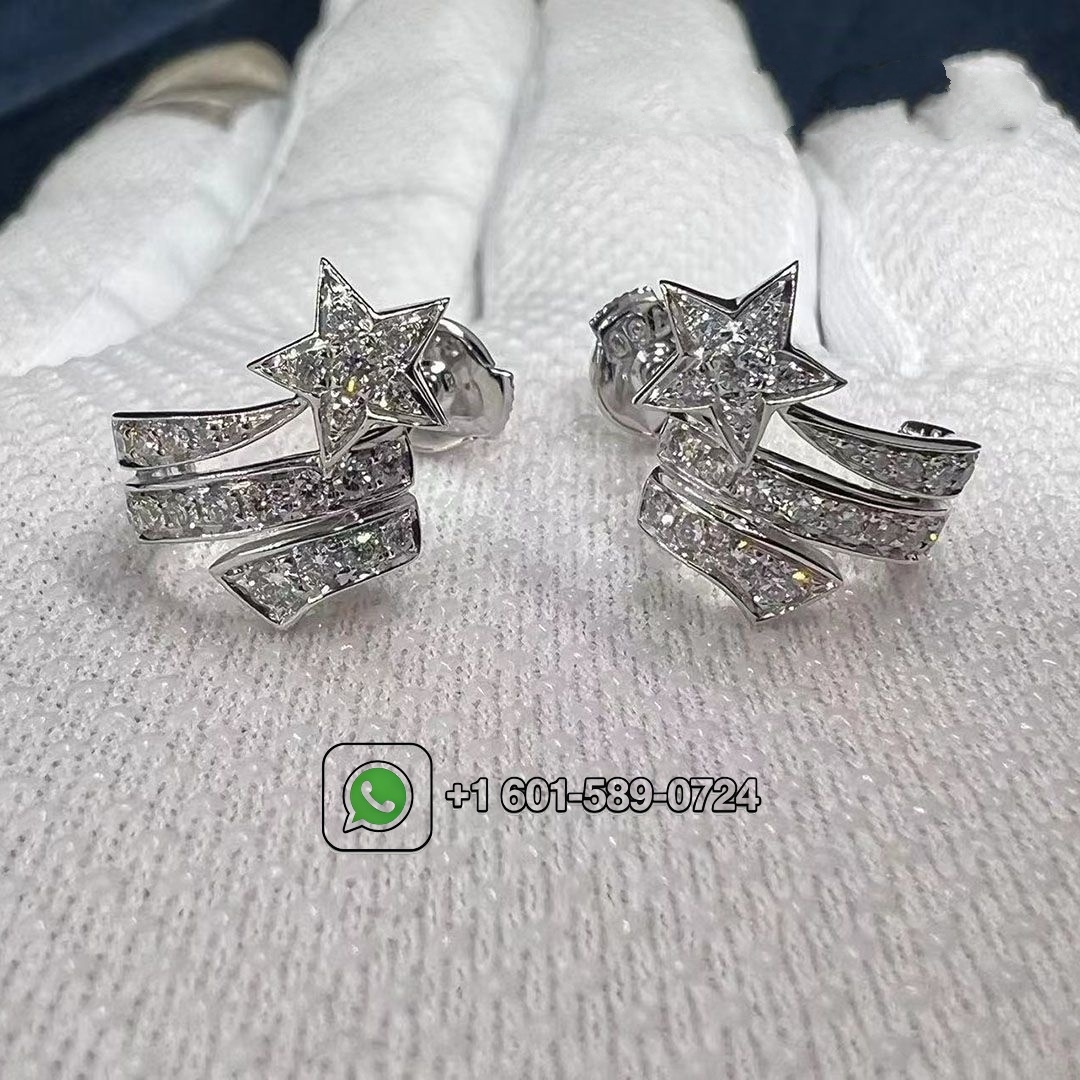 chanel etoile filante 18k white gold diamond earrings 5