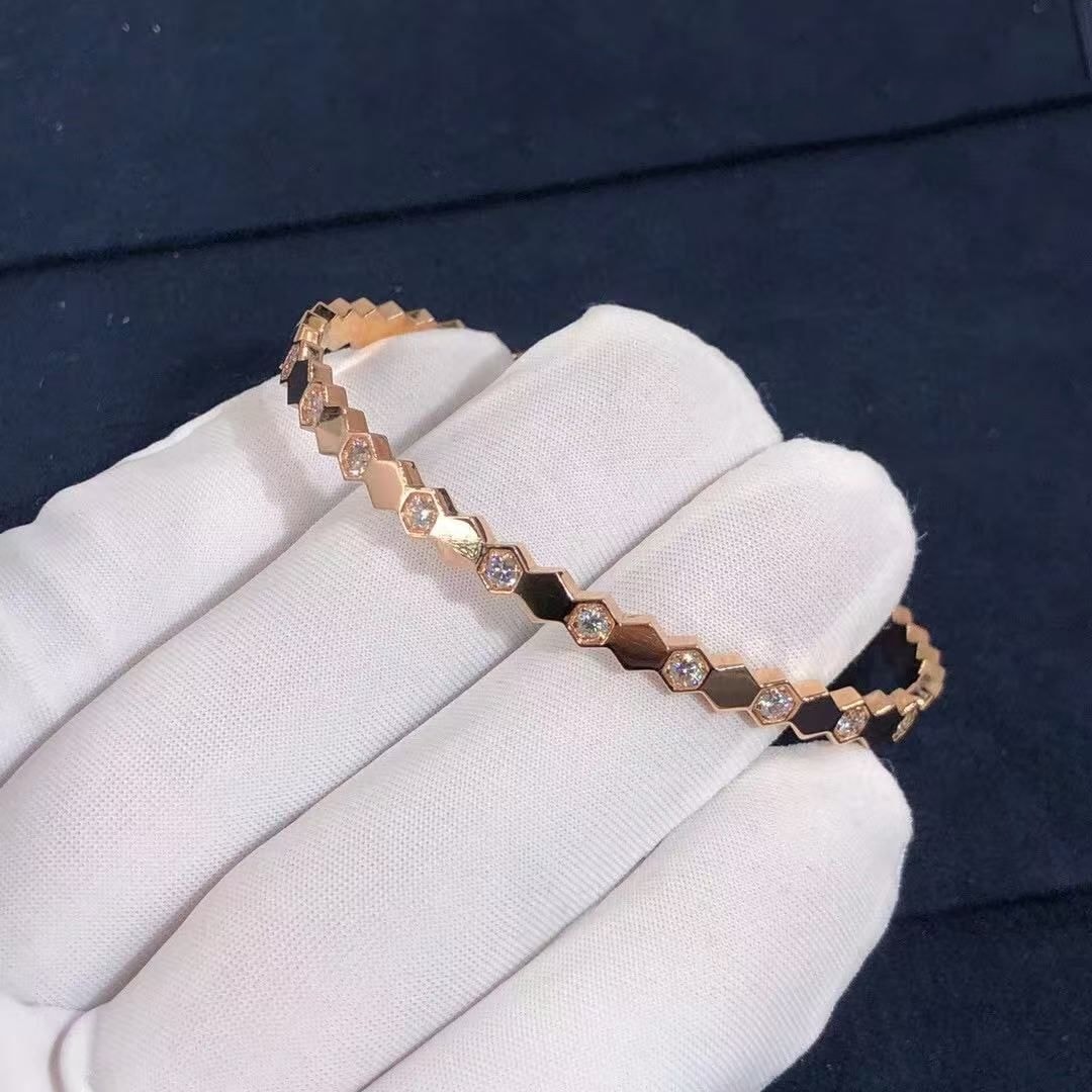 chaumet bee my love half pave diamond 18k rose gold bracelet 083433 1