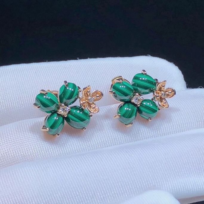 chaumet hortensia jardins 18k pink gold malachite diamond earrings 083337