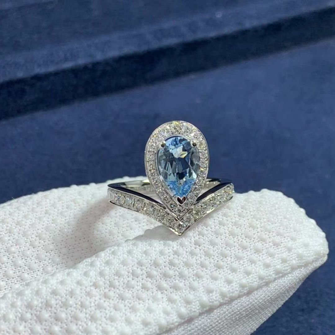 chaumet josephine aigrette 18k white gold aquamarine diamonds ring 083297