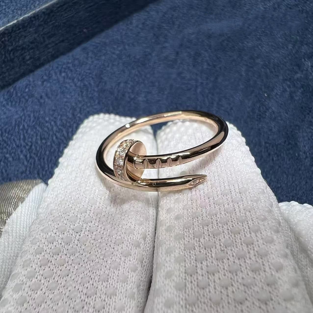 classic cartier juste un clou 18k rose gold 0.08ct diamond small model nail ring b4244800 3