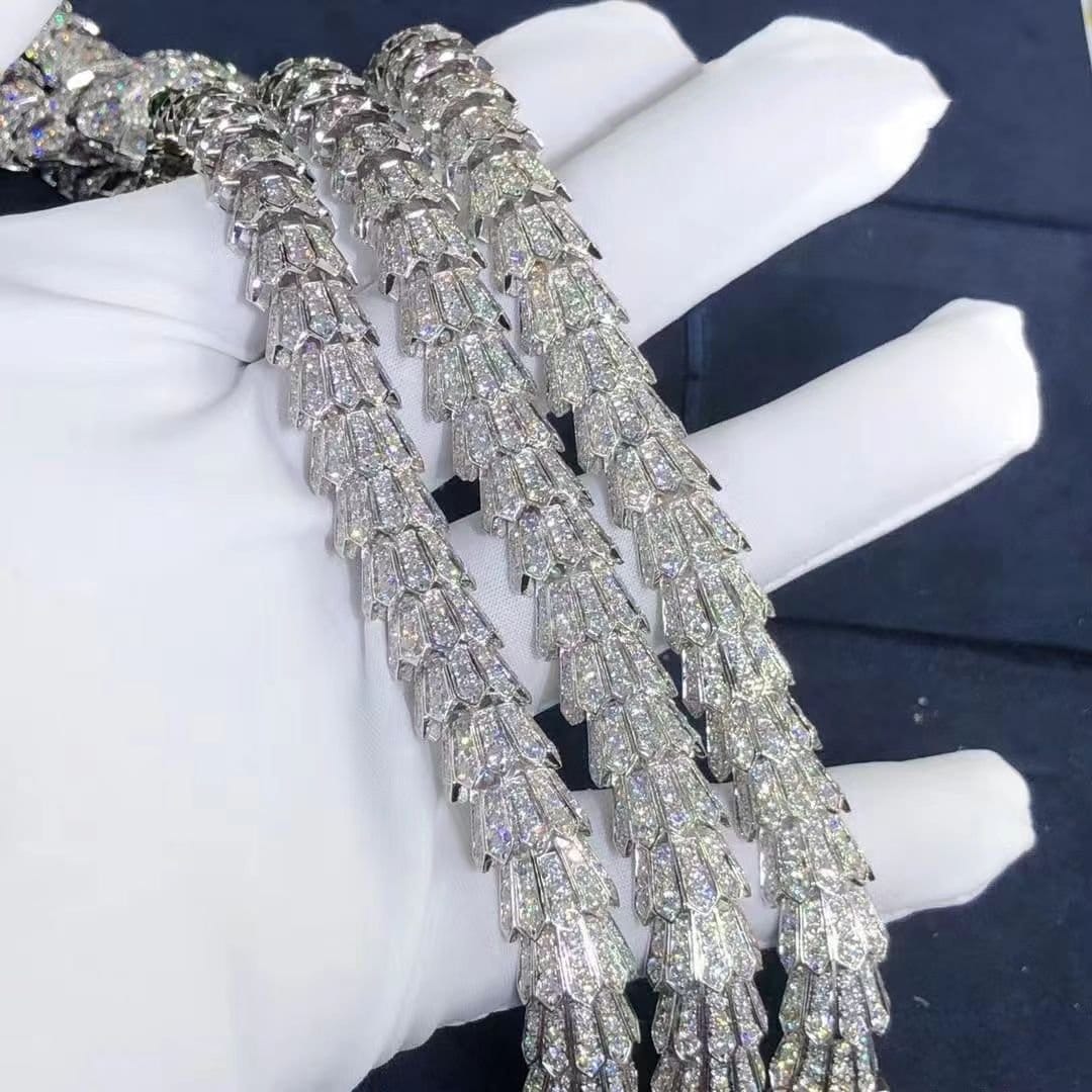 custom bvlgari high jewelry serpenti necklace in 18k white gold with pave diamond and emeralds eyes 1