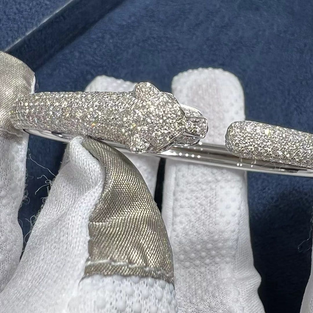 custom made cartier 18k white gold diamond emerald panthere de cartier bracelet