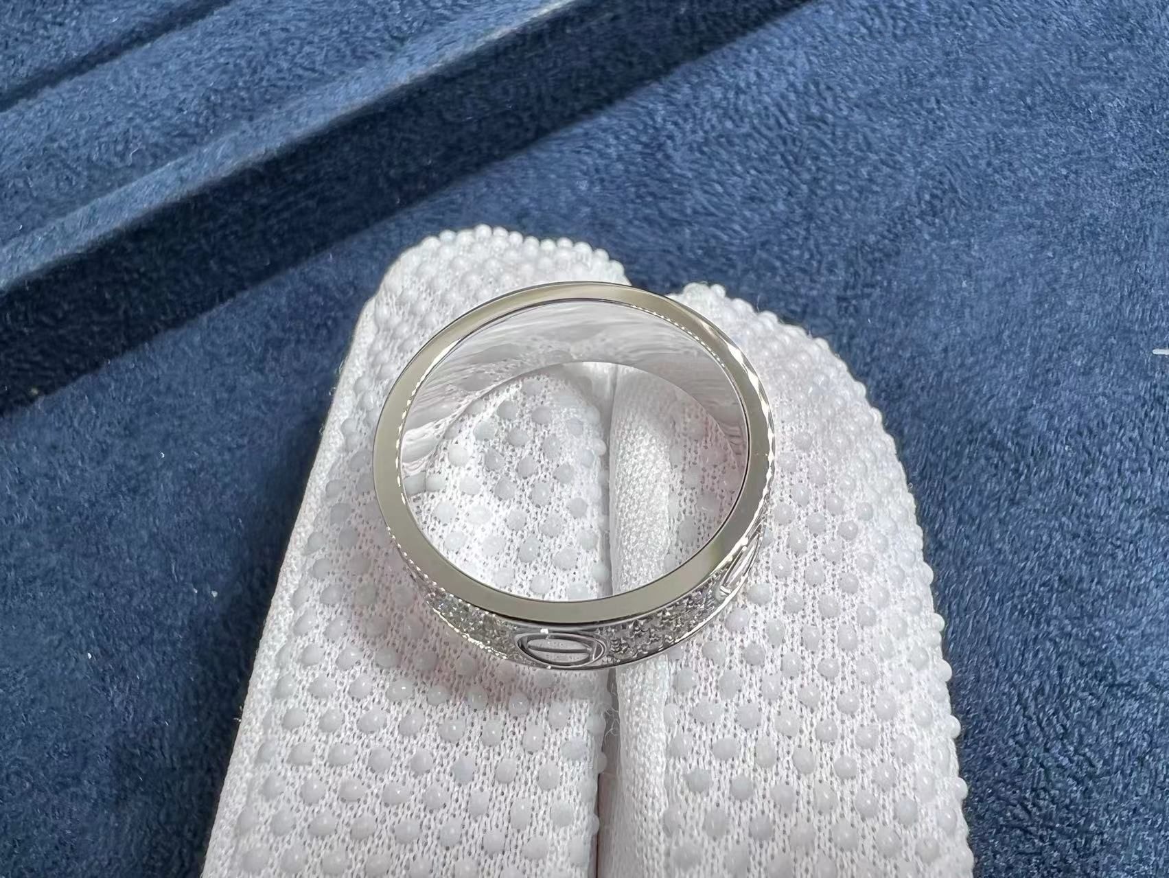 custom made cartier love 18k white gold full diamond paved 6.5mm band ring 1