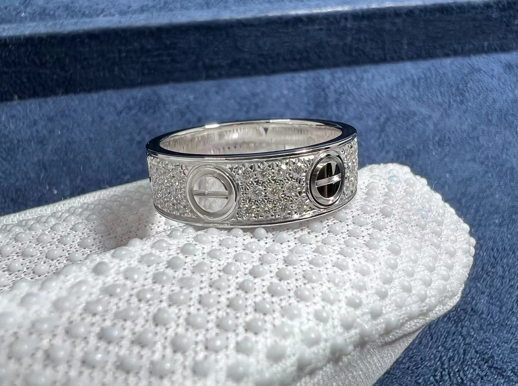 custom made cartier love 18k white gold full diamond paved 6.5mm band ring 3