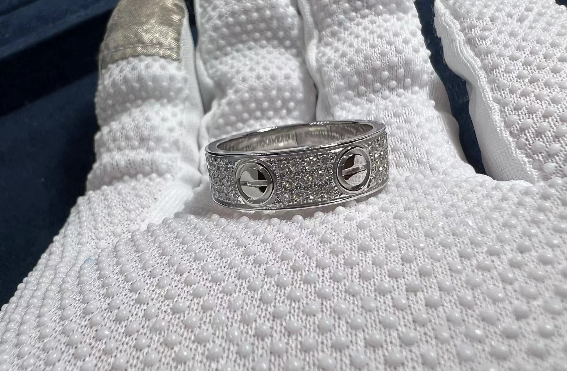 custom made cartier love 18k white gold full diamond paved 6.5mm band ring 4