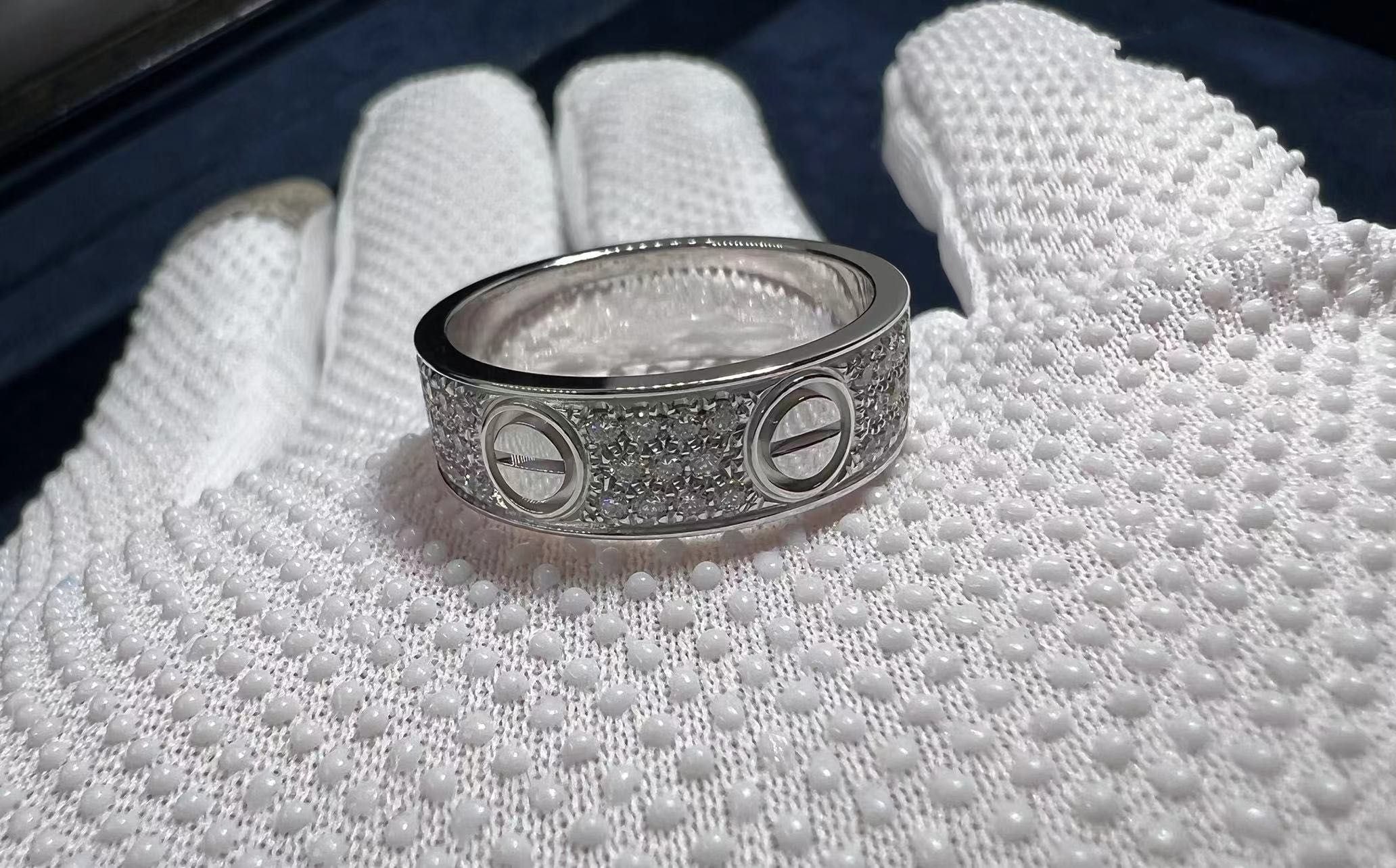 custom made cartier love 18k white gold full diamond paved 6.5mm band ring 5