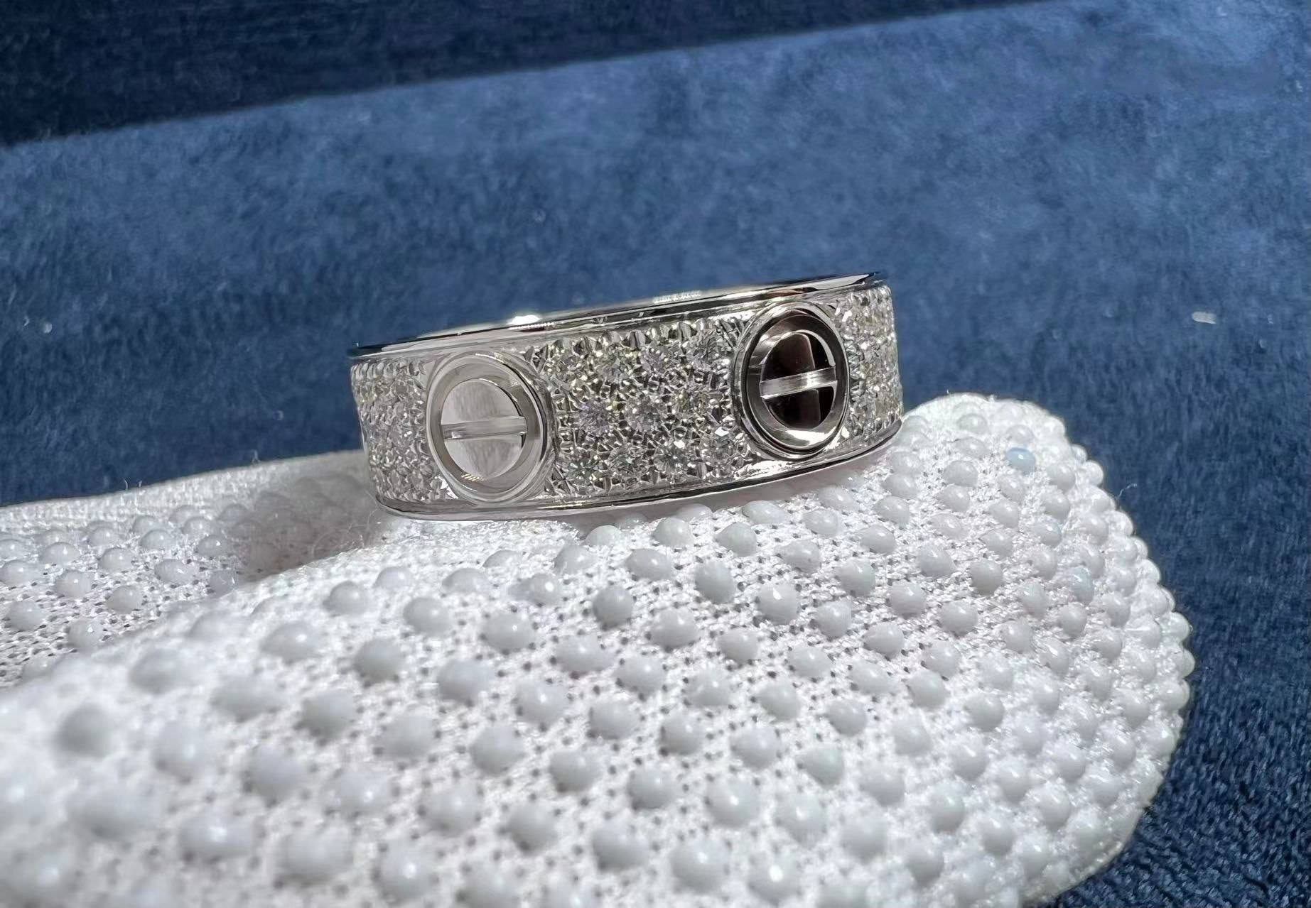 custom made cartier love 18k white gold full diamond paved 6.5mm band ring 6