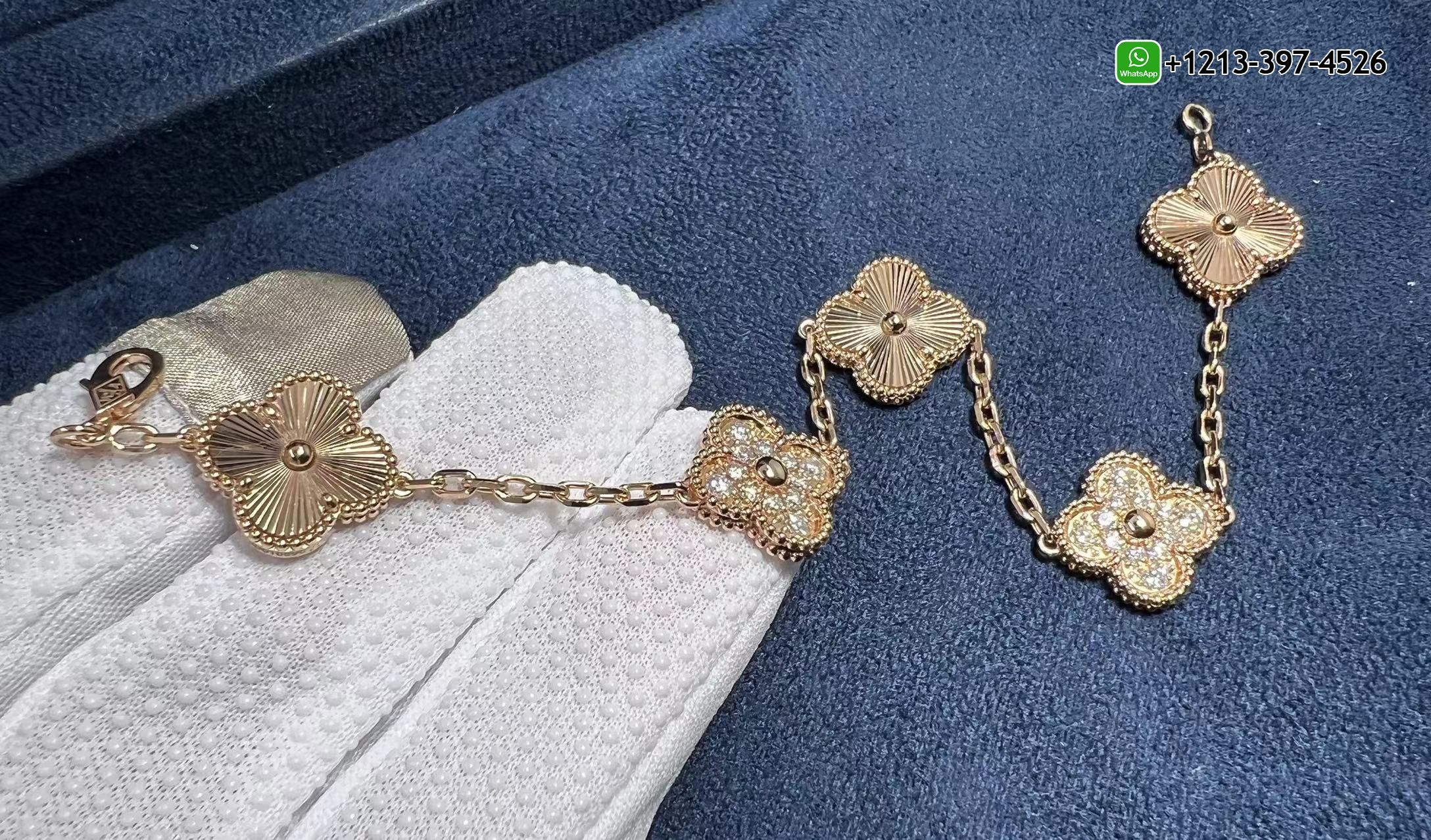 Custom-Made-Van-Cleef-Arpels-18K-Rose-Gold-Diamond-5-Motifs-Guilloche-Vintage-Alhambra-Bracelet-2.jpg Custom Made 1:1 Quality Van Cleef & Arpels 18K Rose Gold Diamond 5 Motifs Guilloche Vintage Alhambra Bracelet - High Quality 18k Gold and Diamond Luxury Distinctive Collection Designer Jewelry Customized Factory Price - Image 5