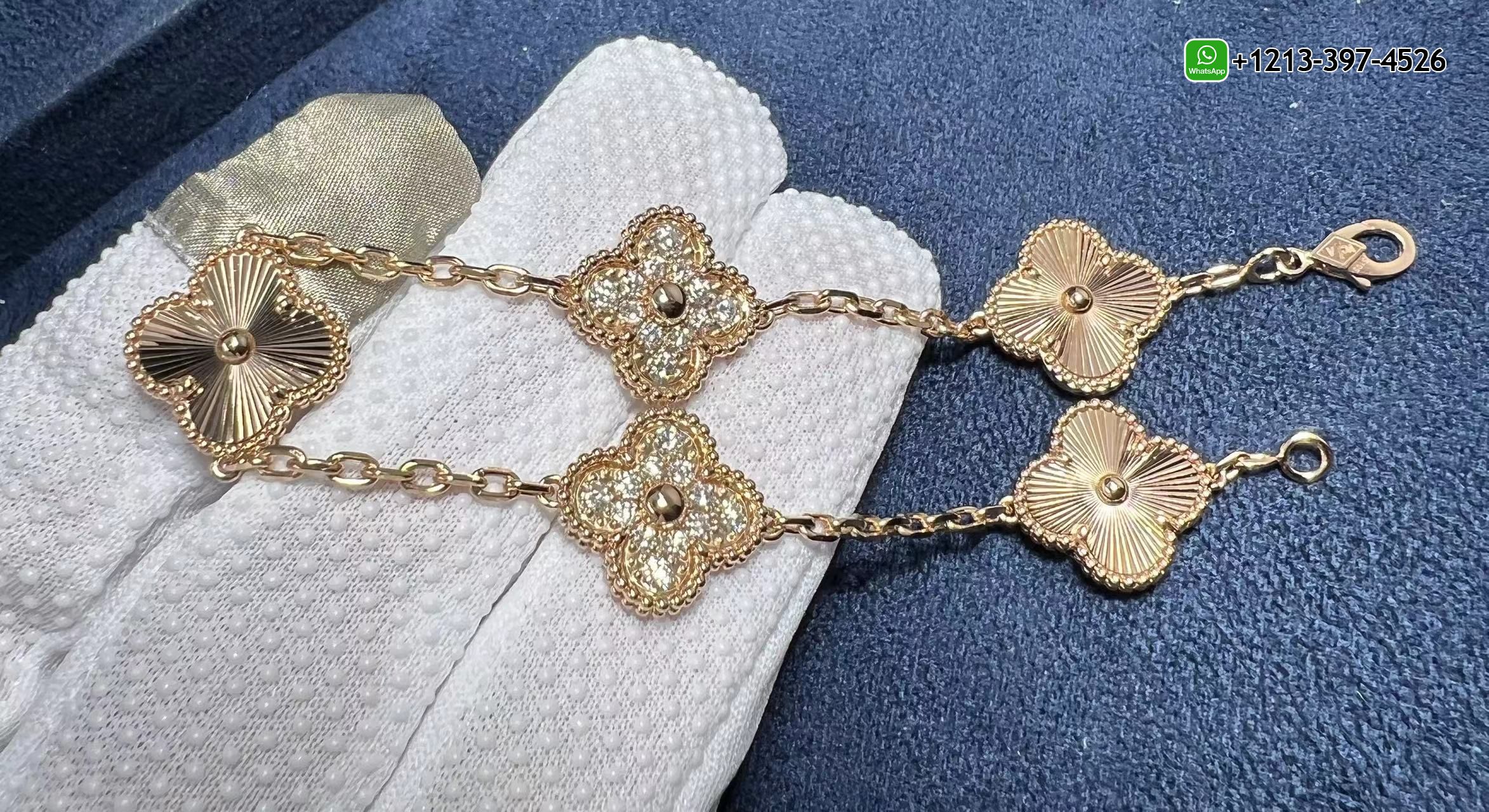 Custom-Made-Van-Cleef-Arpels-18K-Rose-Gold-Diamond-5-Motifs-Guilloche-Vintage-Alhambra-Bracelet-3.jpg Custom Made 1:1 Quality Van Cleef & Arpels 18K Rose Gold Diamond 5 Motifs Guilloche Vintage Alhambra Bracelet - High Quality 18k Gold and Diamond Luxury Distinctive Collection Designer Jewelry Customized Factory Price - Image 6