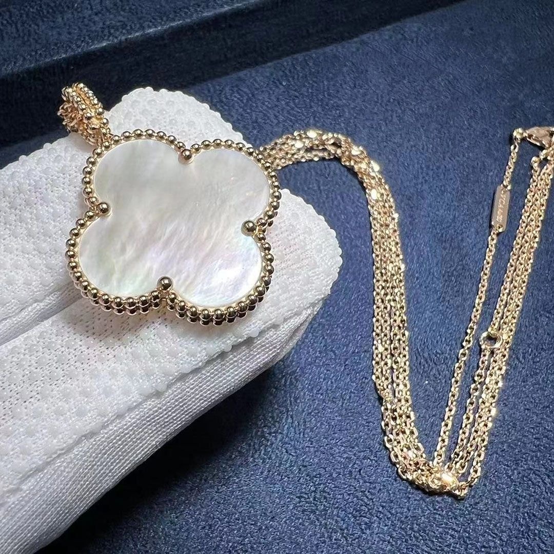 custom made van cleef arpels magic alhambra 18k rose gold mother of pearl 1 motif pendant necklace