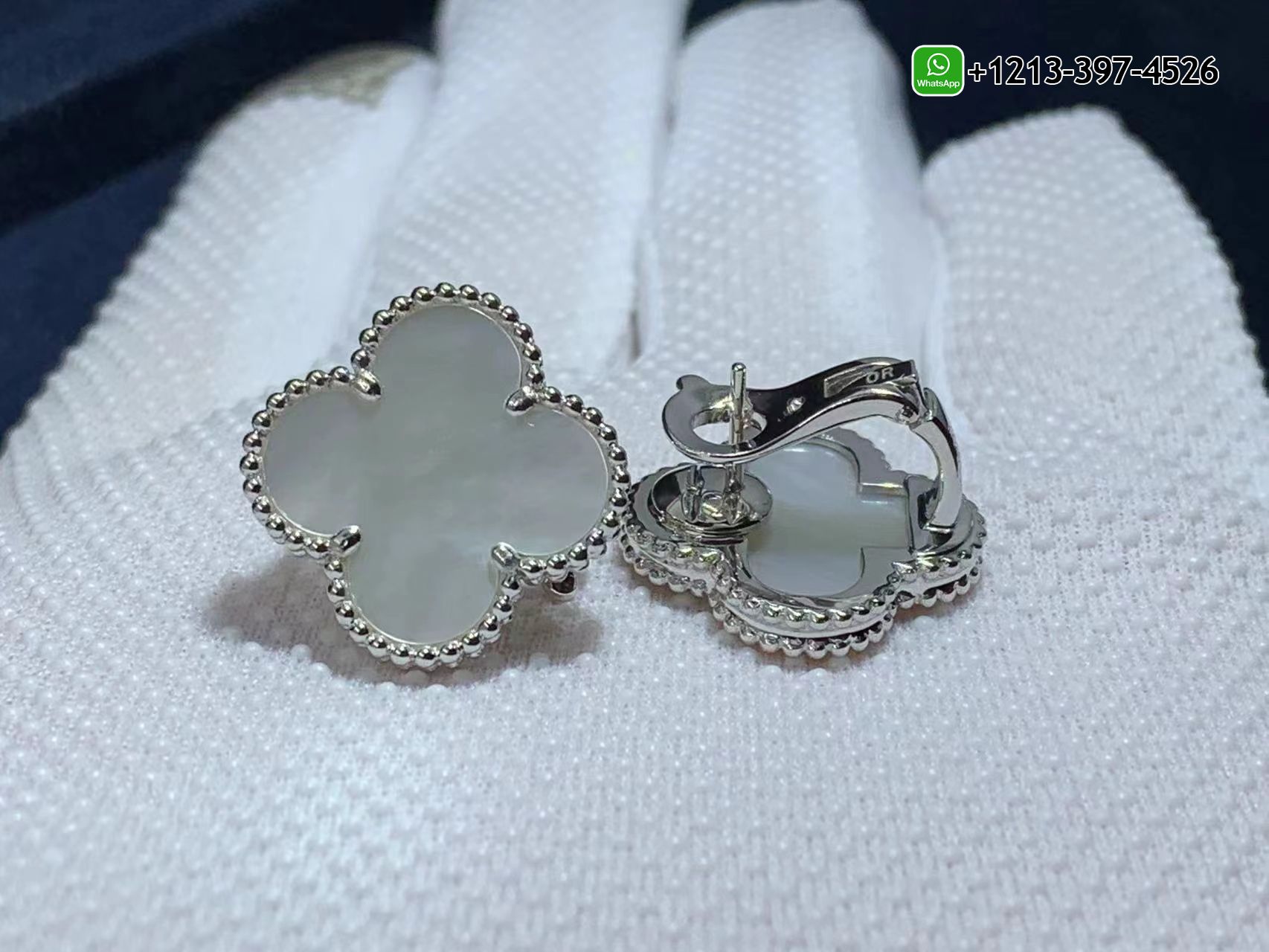 Custom-Made-Van-Cleef-Arpels-Magic-Alhambra-White-Mother-of-Pearl-18k-White-Gold-Earrings-5.jpg Best Sellers 1:1 Quality Cheap Custom Made Van Cleef & Arpels Magic Alhambra White Mother of Pearl 18k White Gold Earrings - High Quality 18k Gold and Diamond Luxury Distinctive Collection Designer Jewelry Customized Factory Price - Image 6