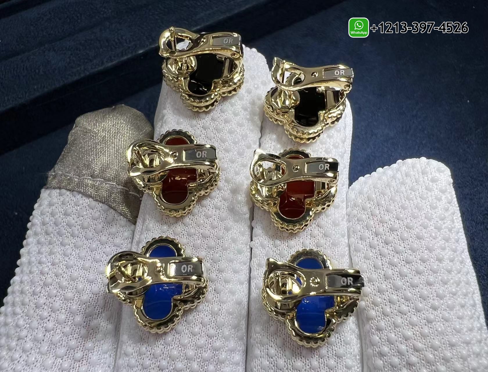 Custom-Made-Van-Cleef-Arpels-Vintage-Alhambra-Blue-Agate-18K-Yellow-Gold-Earrings-2.jpg Custom Made Van Cleef & Arpels Vintage Alhambra Blue Agate 18K Yellow Gold Earrings - High Quality 18k Gold and Diamond Luxury Distinctive Collection Designer Jewelry Customized Factory Price - Image 3