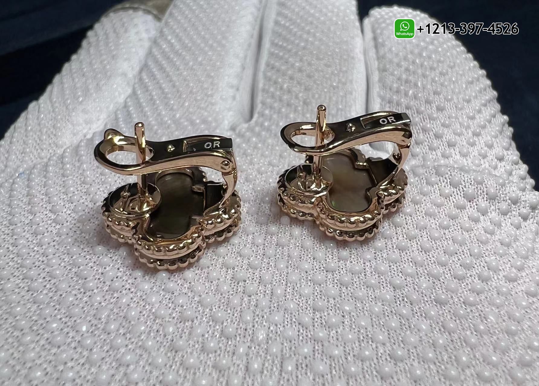 Custom-Made-Van-Cleef-Arpels-Vintage-Alhambra-Grey-Mother-of-Pearl-18K-Rose-Gold-Earrings-5.jpg Cheap Van Cleef & Arpels Vintage Alhambra Grey Mother of Pearl 18K Rose Gold Earrings - High Quality 18k Gold and Diamond Luxury Distinctive Collection Designer Jewelry Customized Factory Price - Image 6