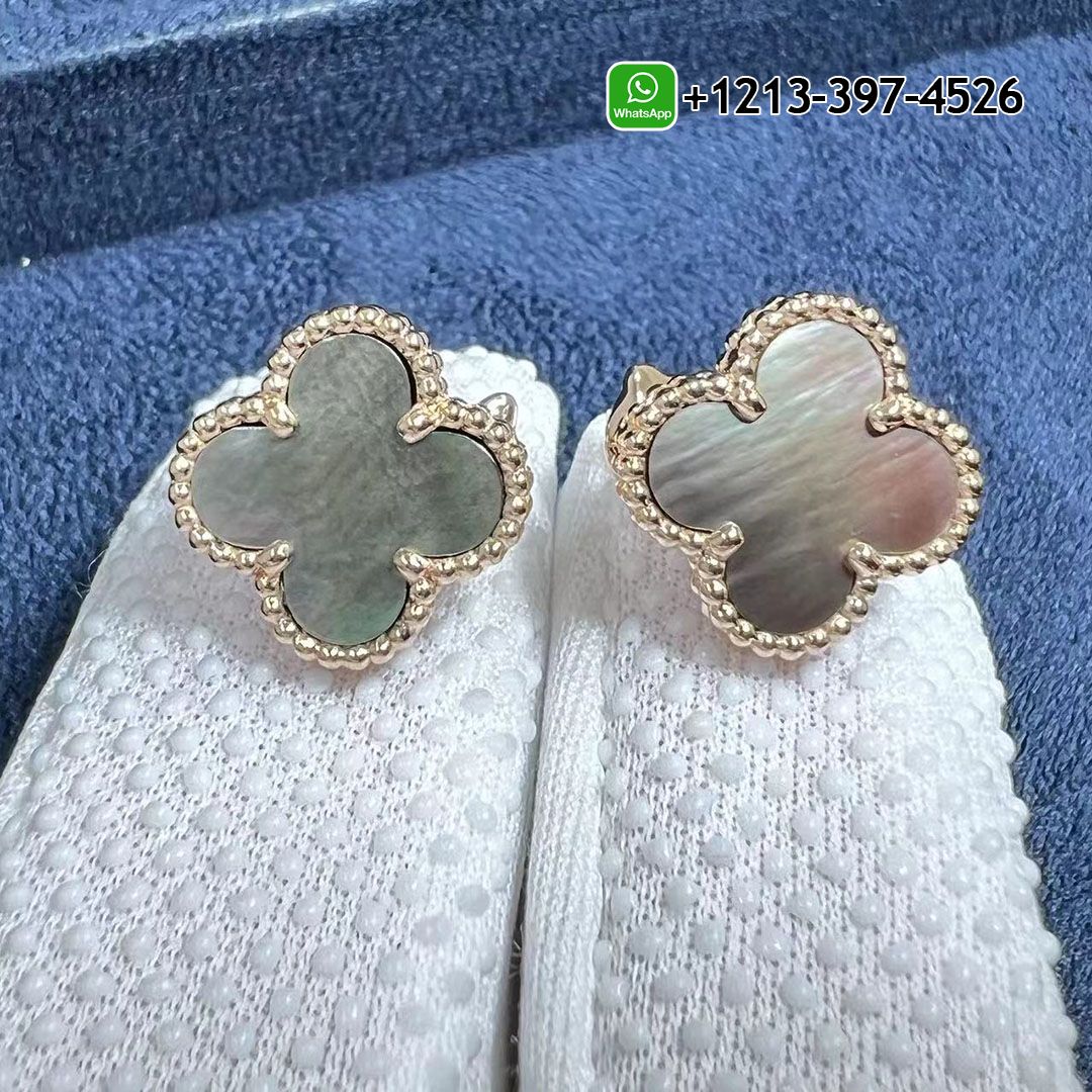 Cheap Van Cleef & Arpels Vintage Alhambra Grey Mother of Pearl 18K Rose Gold Earrings - High Quality 18k Gold and Diamond Luxury Distinctive Collection Designer Jewelry Customized Factory Price Custom Made Van Cleef Arpels Vintage Alhambra Grey Mother Of Pearl 18K Rose Gold Earrings