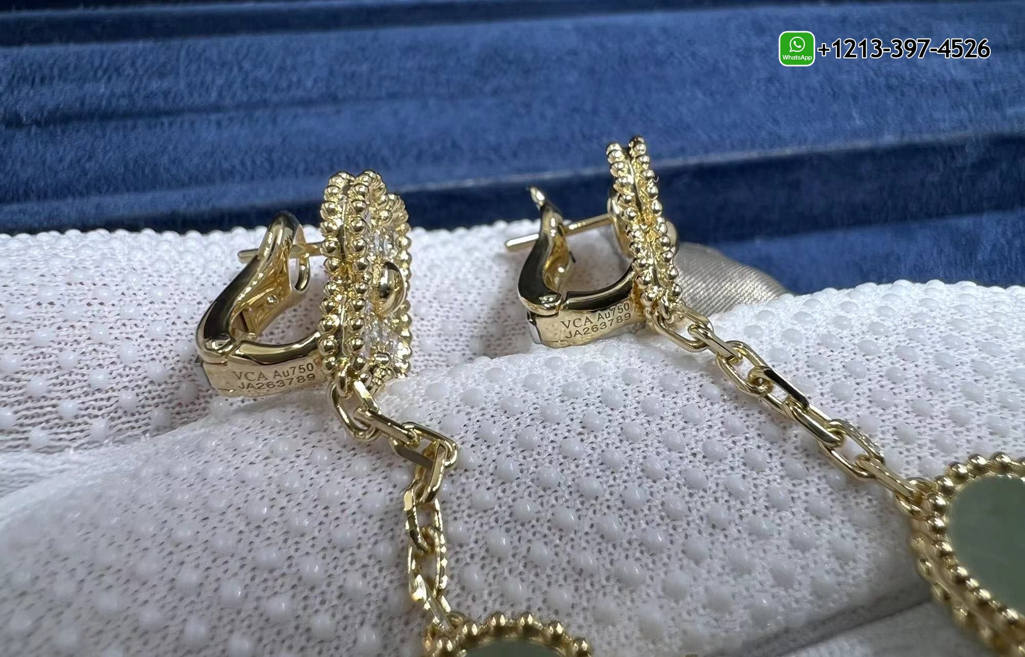 Custom-Made-Van-Cleef-Magic-Alhambra-18k-Yellow-Gold-2-Motifs-Jade-Diamond-Earrings-2.jpg Buy Best Quality Custom Made Cheap Van Cleef Magic Alhambra 18k Yellow Gold 2 Motifs Jade & Diamond Earrings - High Quality 18k Gold and Diamond Luxury Distinctive Collection Designer Jewelry Customized Factory Price - Image 3