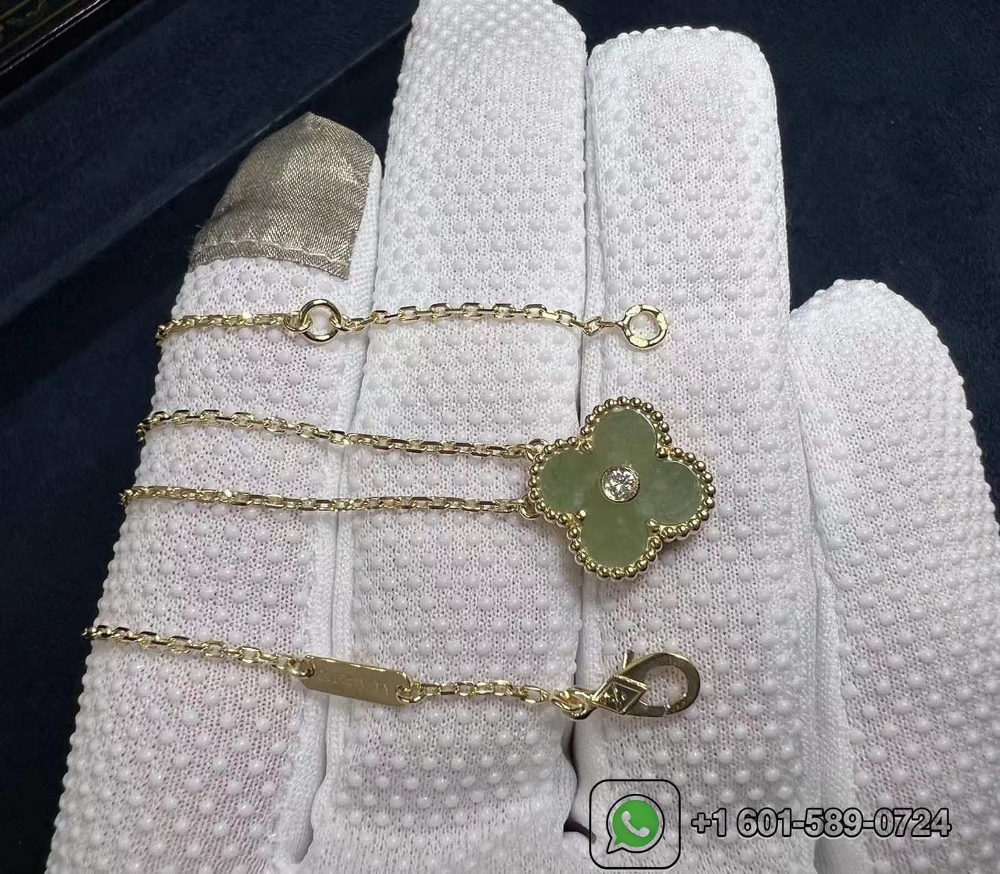 custom mdae van cleef arpels vintage alhambra diamond jade 18k yellow gold pendant necklace 1