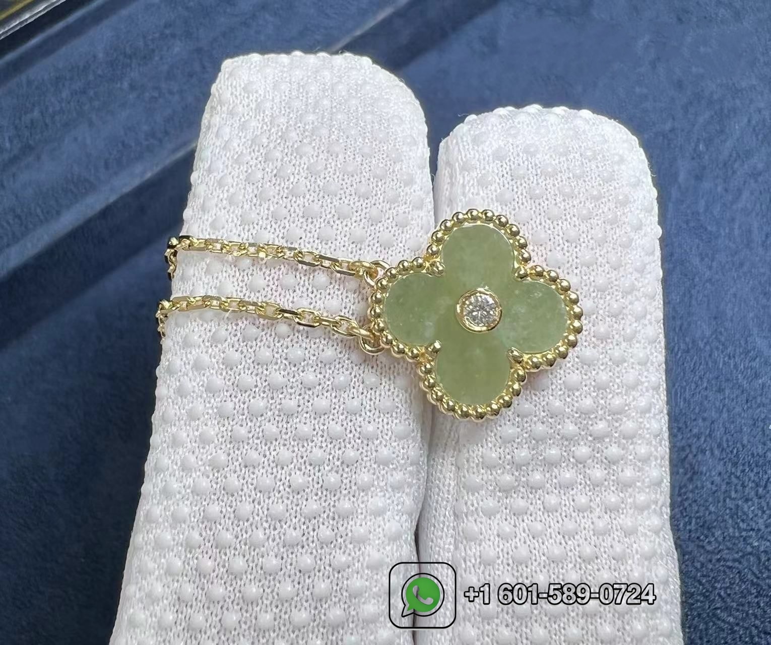 custom mdae van cleef arpels vintage alhambra diamond jade 18k yellow gold pendant necklace 3
