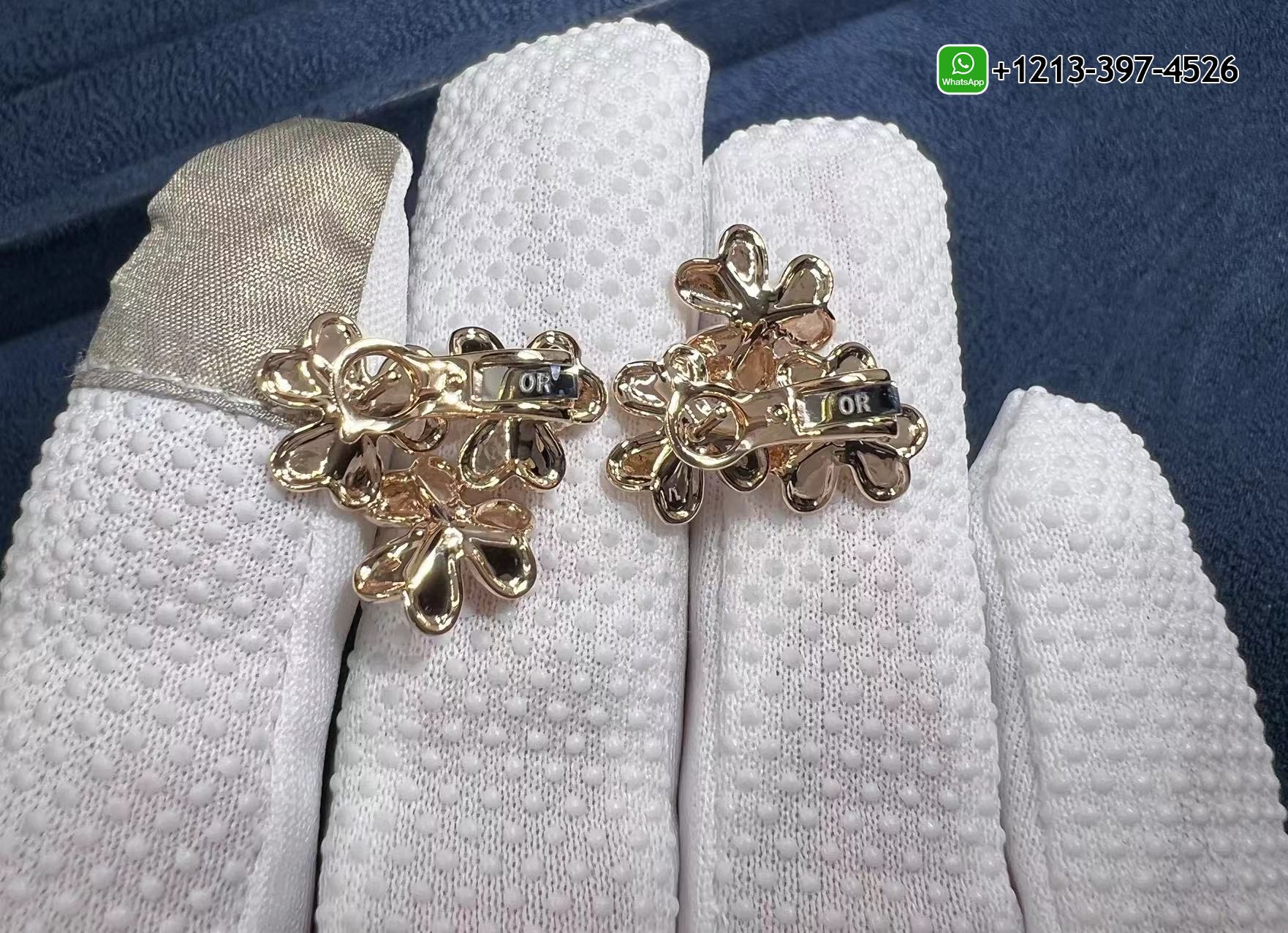 Custom-Van-Cleef-18k-Rose-Gold-Diamond-3-Flowers-Mini-Frivole-Earrings-1.jpg Buy Best Quality Custom Made Cheap Van Cleef 18k Rose Gold Diamond 3 Flowers Mini Frivole Earrings Replica - High Quality 18k Gold and Diamond Luxury Distinctive Collection Designer Jewelry Customized Factory Price - Image 2