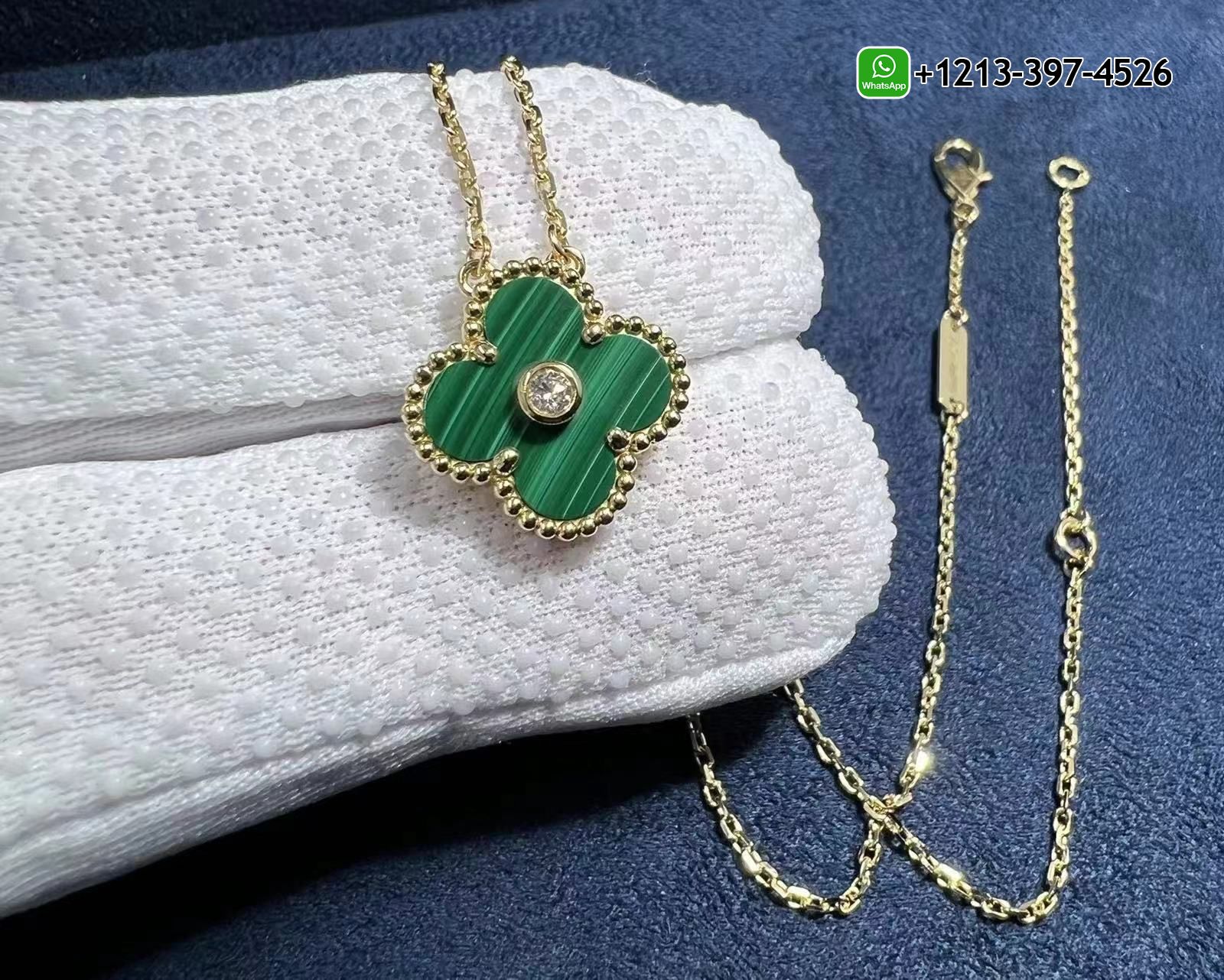Custom-Van-Cleef-Arpels-18K-Yellow-Gold-Diamond-Malachite-Vintage-Alhambra-Holiday-Pendant-Necklace-4.jpg Custom Made Van Cleef & Arpels 18K Yellow Gold Diamond Malachite Vintage Alhambra Holiday Pendant Necklace - High Quality 18k Gold and Diamond Luxury Distinctive Collection Designer Jewelry Customized Factory Price - Image 5