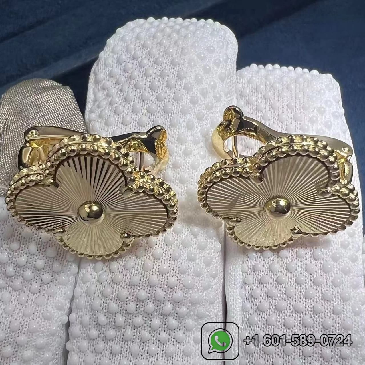 custom van cleef magic alhambra guilloche 18k yellow gold earrings 1