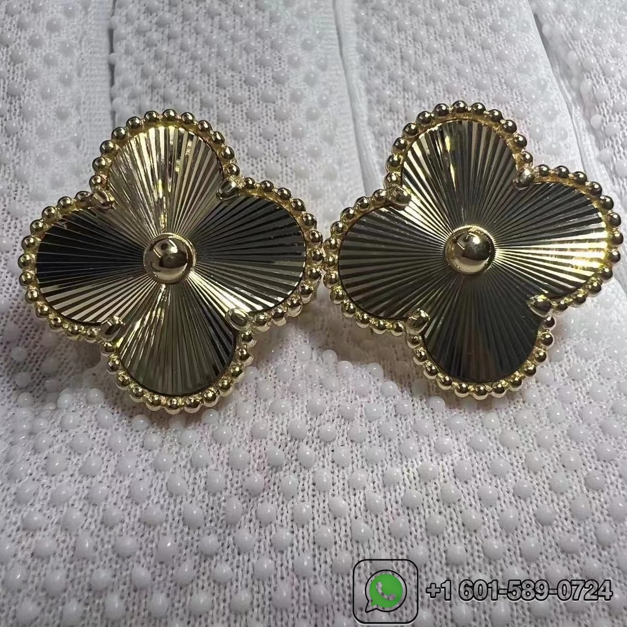 custom van cleef magic alhambra guilloche 18k yellow gold earrings 5