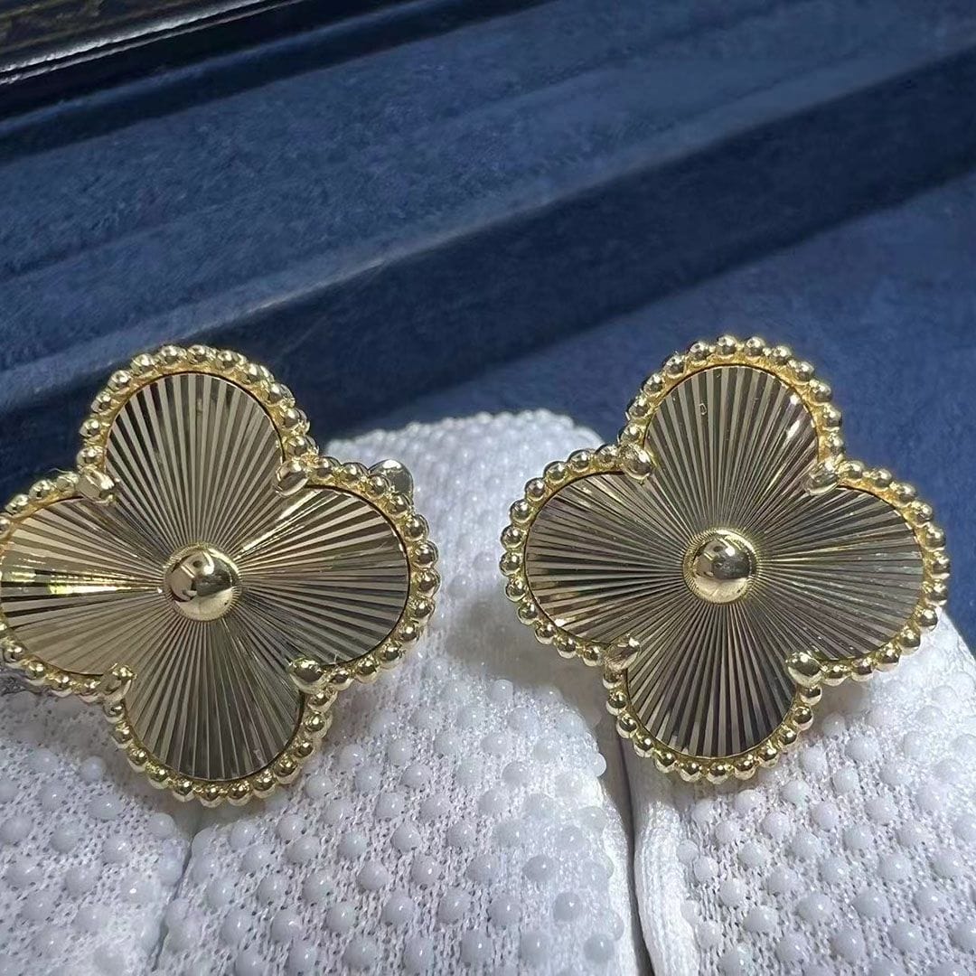 custom van cleef magic alhambra guilloche 18k yellow gold earrings