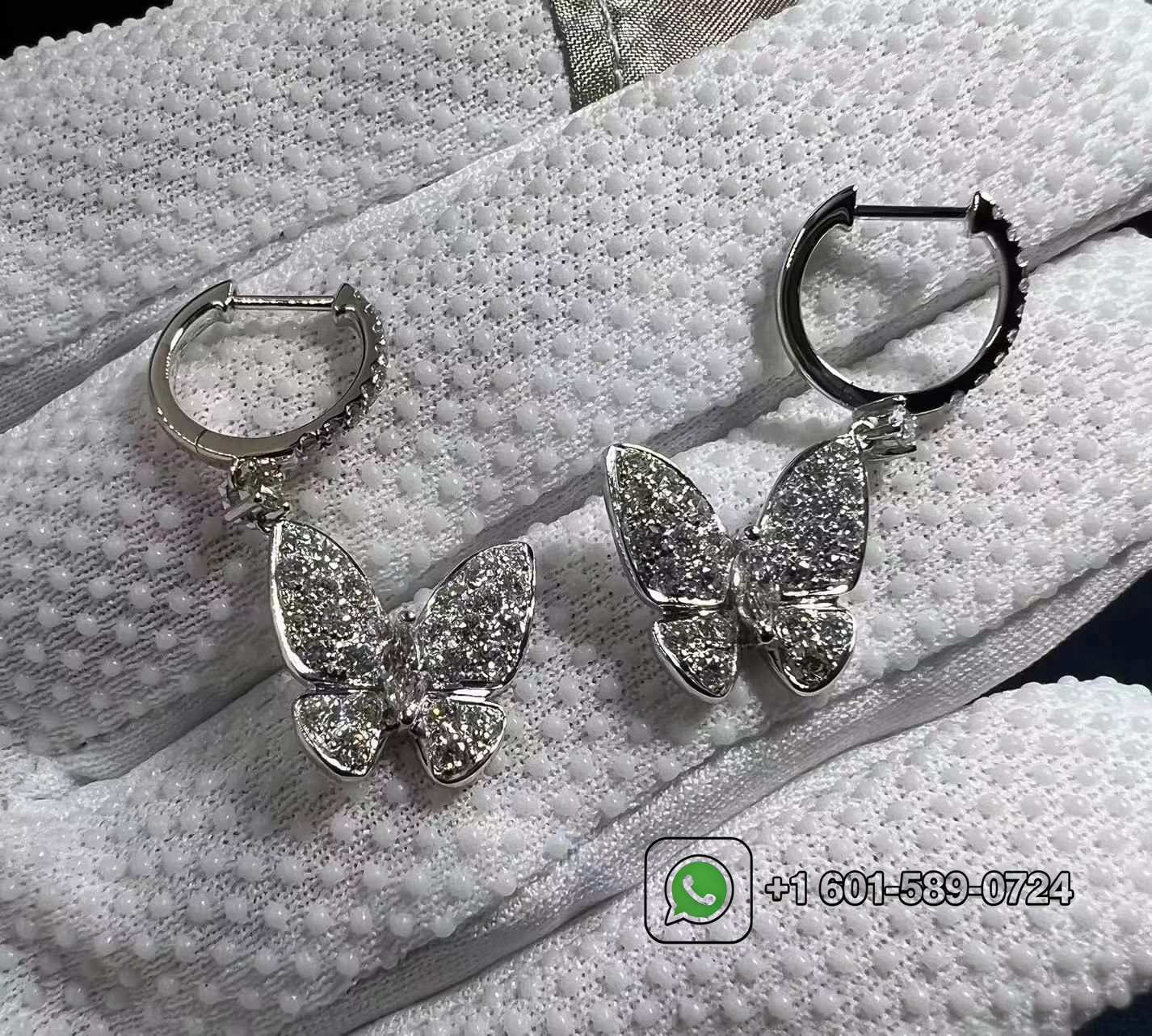 graff pave butterfly 18k white gold diamond drop earrings rge642 1