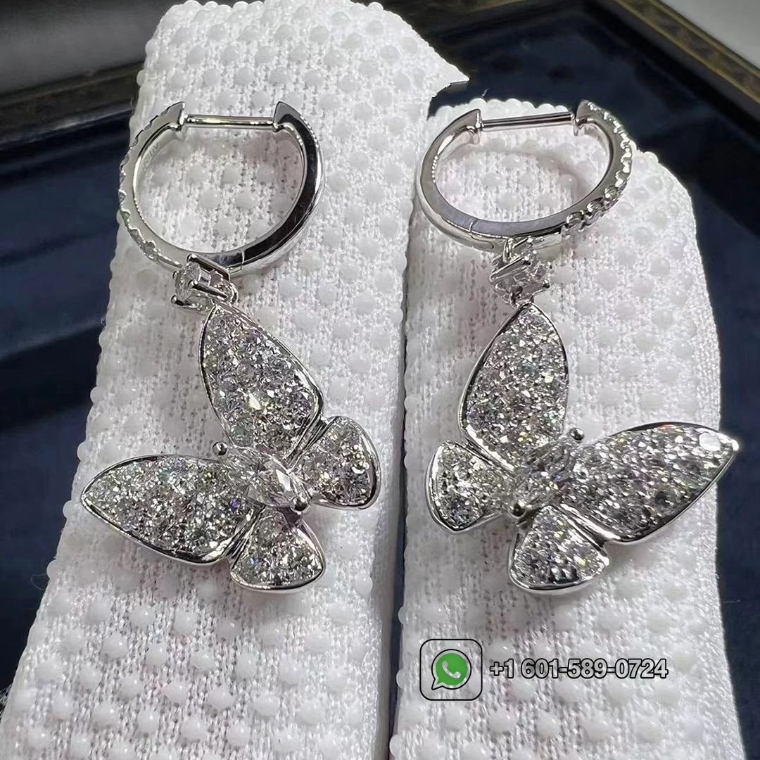 graff pave butterfly 18k white gold diamond drop earrings rge642